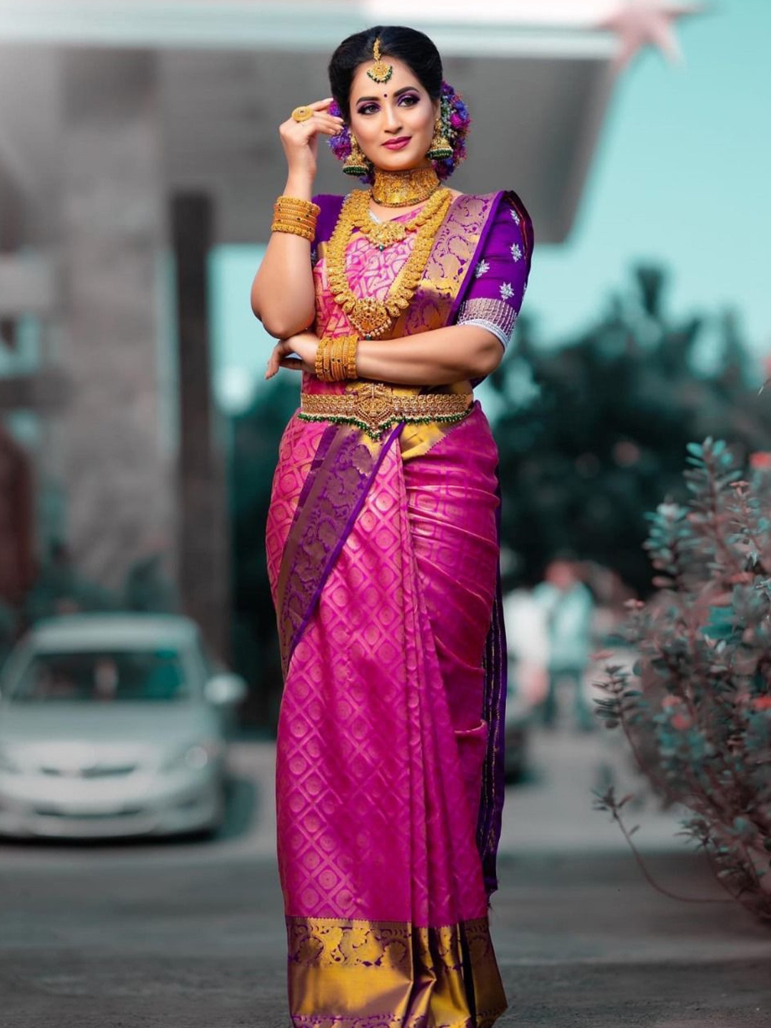 

A TO Z CART Woven Design Zari Pure Silk Banarasi Saree, Pink