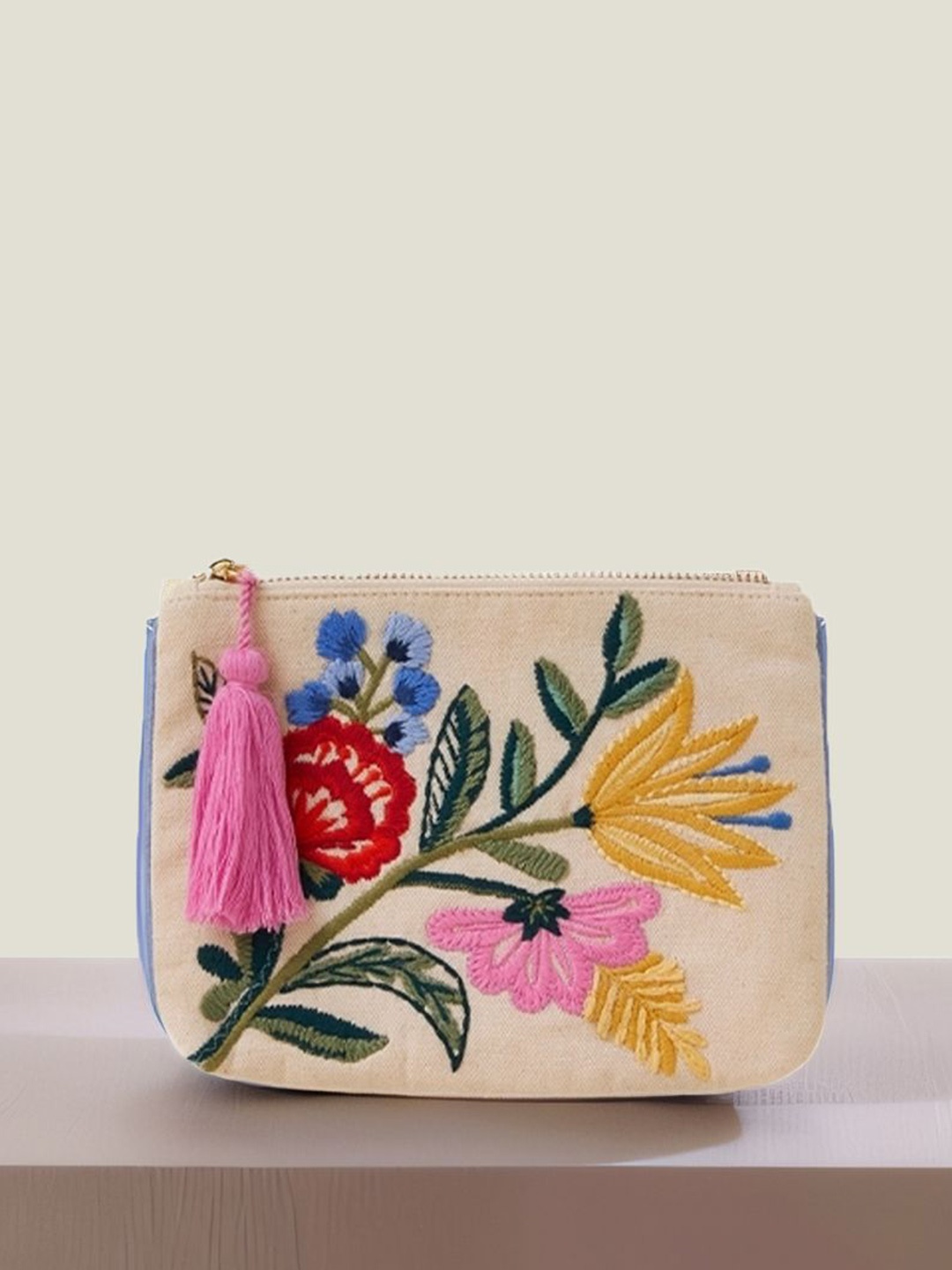 

Accessorize Women Floral Textured Embroidered Zip Around Wallet, Cream