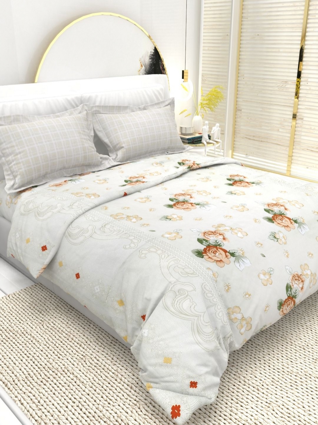 

THE WHITE MOSS Florence White Printed Pure Cotton 220TC Queen Bedsheet Set 2.25 m x 2.55 m