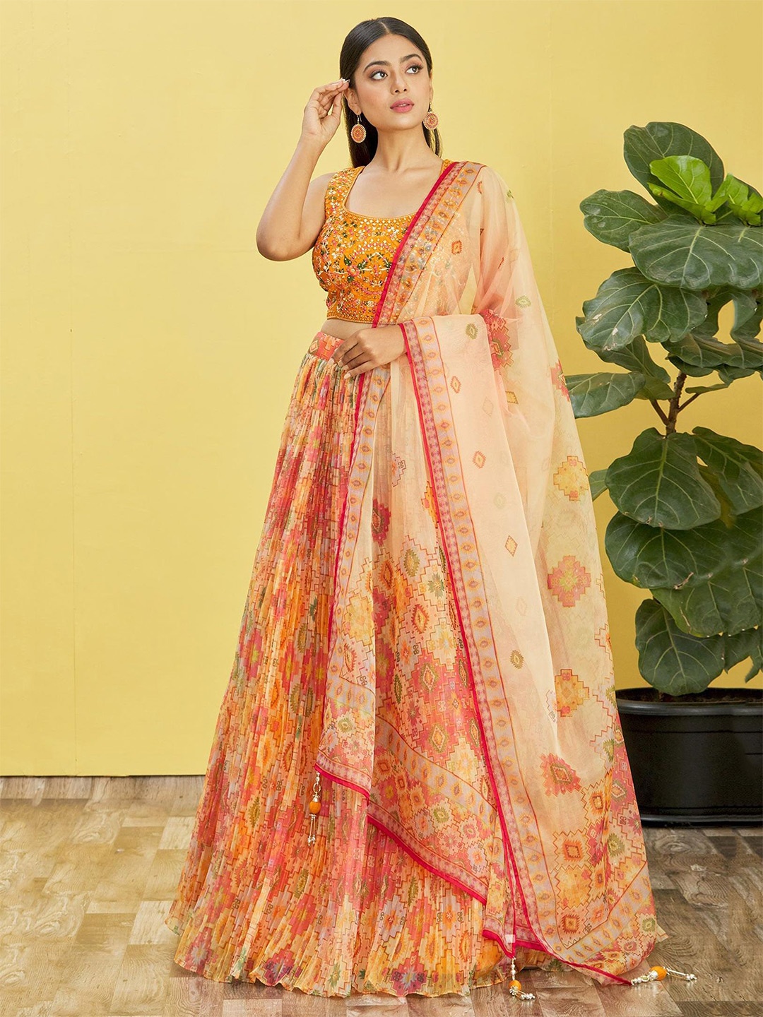 

DIVASTRI Ethnic Motifs Embroidered Sequinned Semi-Stitched Lehenga & Blouse With Dupatta, Yellow