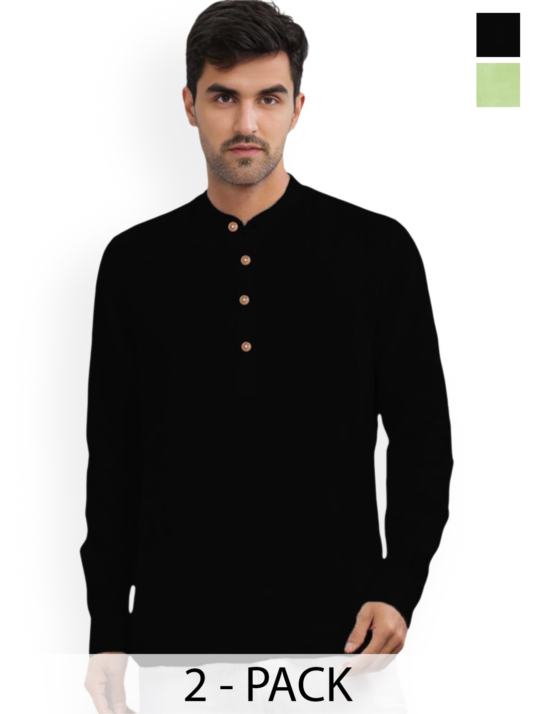 

Vida Loca Selection Of 2 Band Collar Cotton Straight Kurtas, Black