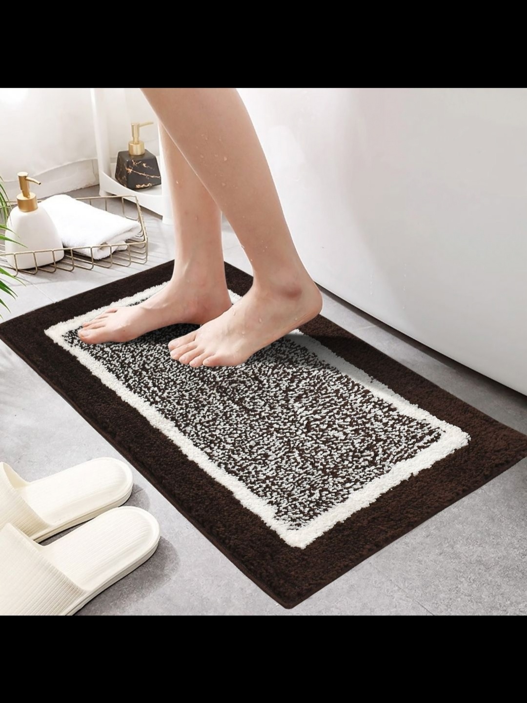 

MAA HOME CONCEPT Brown & White Textured Microfiber Anti Skid 1600 GSMBathMat