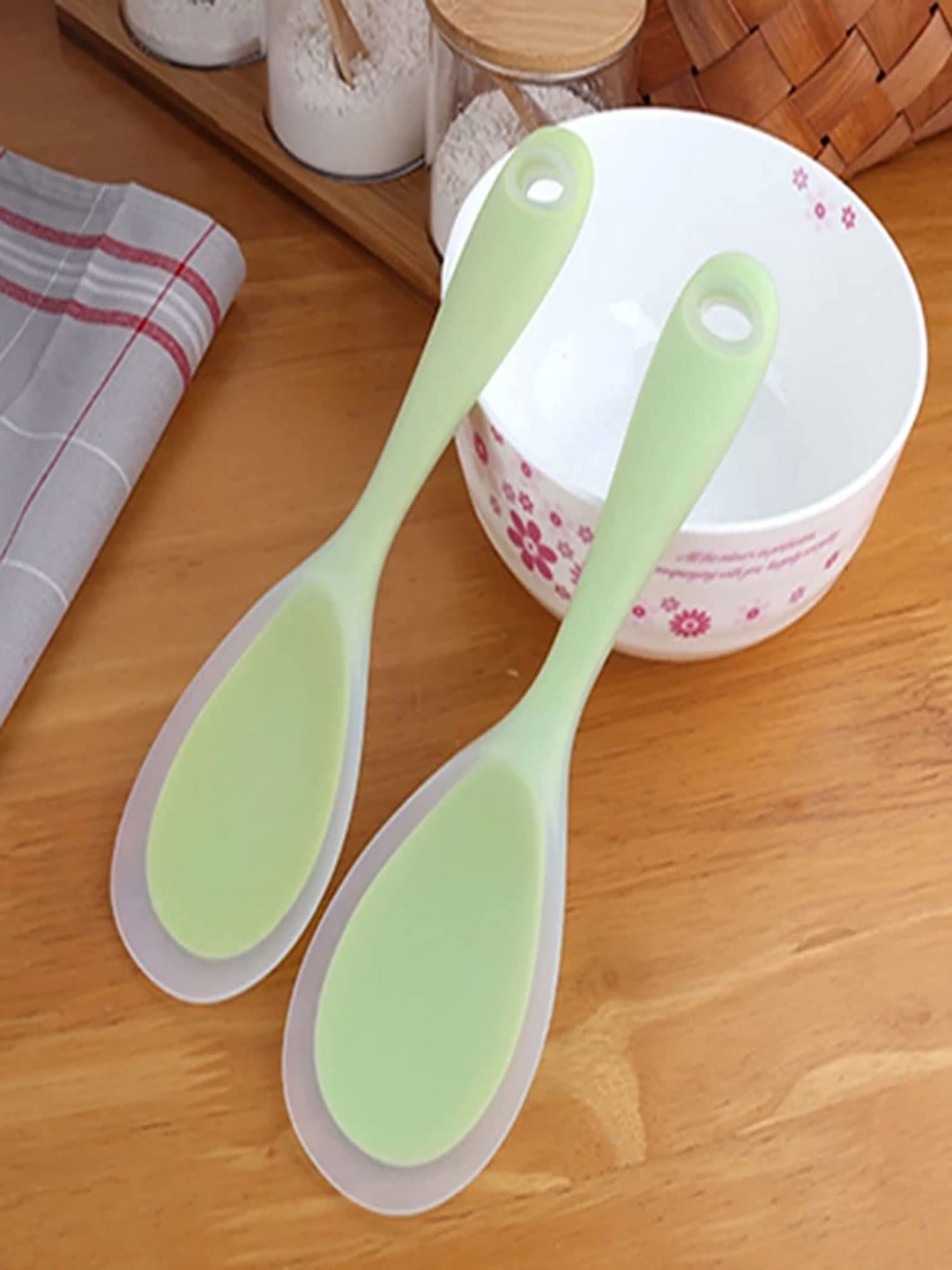 

Baskety Steel & Green 2 Pieces Steel Scoop With Plain Slotted Spatula