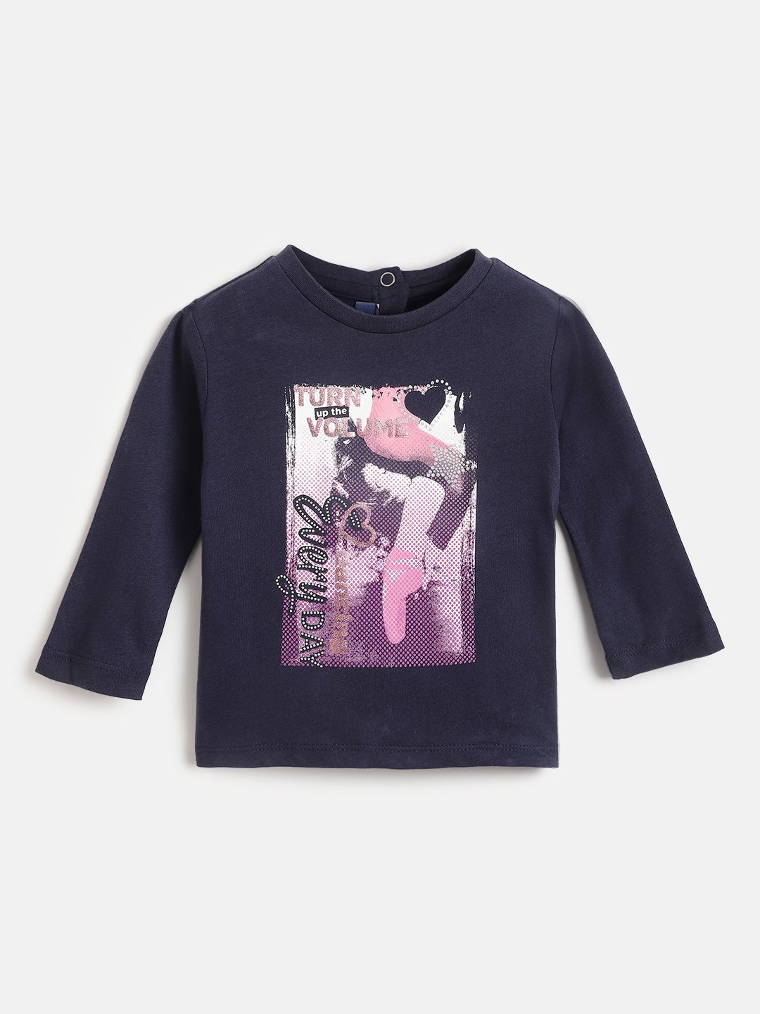 

Chicco Girls Graphic Printed Round Neck Cotton T-shirt, Navy blue