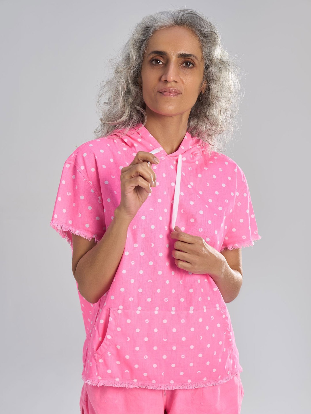 

Terra Luna Polka Dot Print Flared Sleeve Cotton Shirt Style Top, Multi