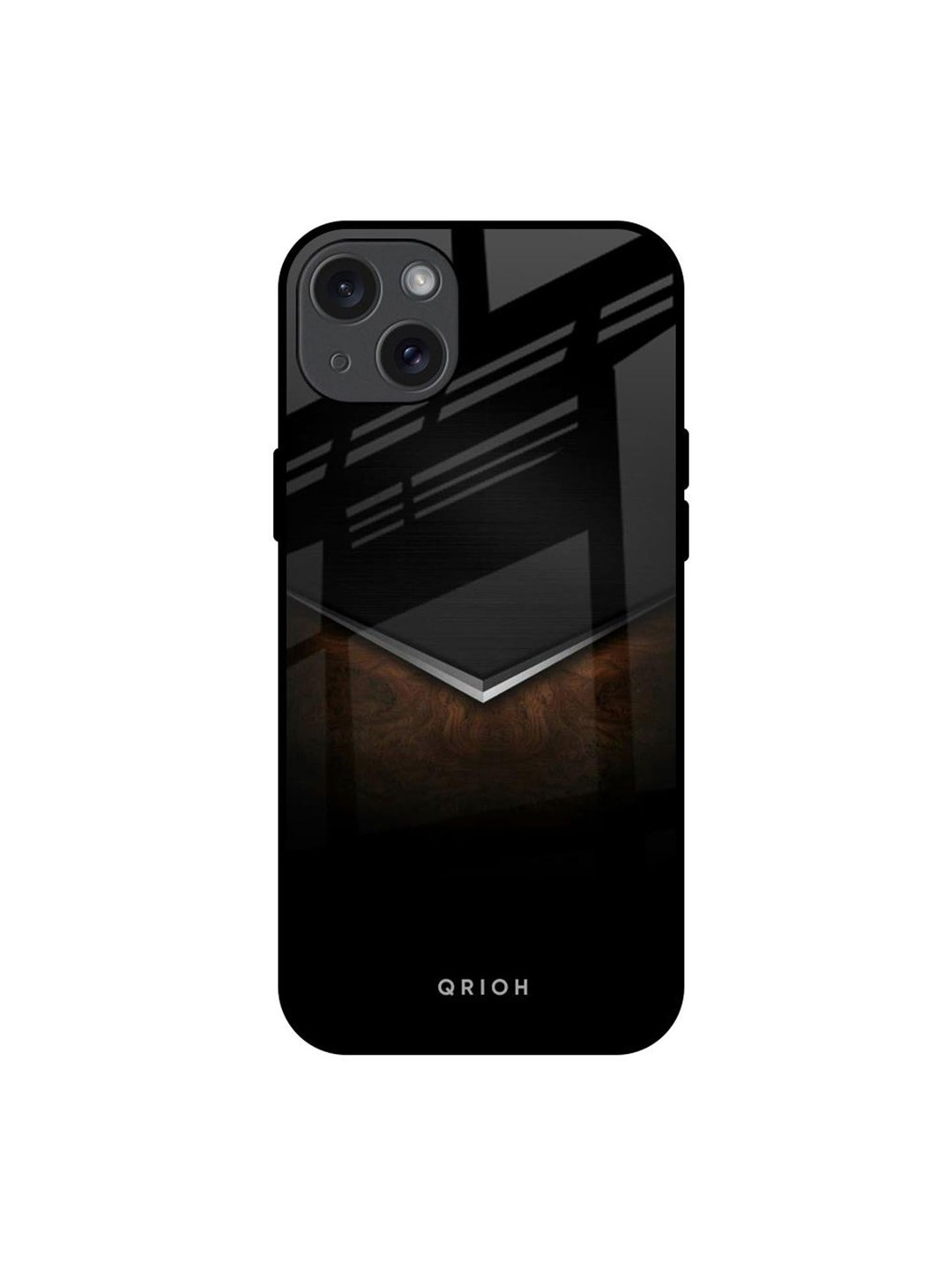 

QRIOH Dark Walnut Real Printed iPhone 15 Plus Back Case, Black