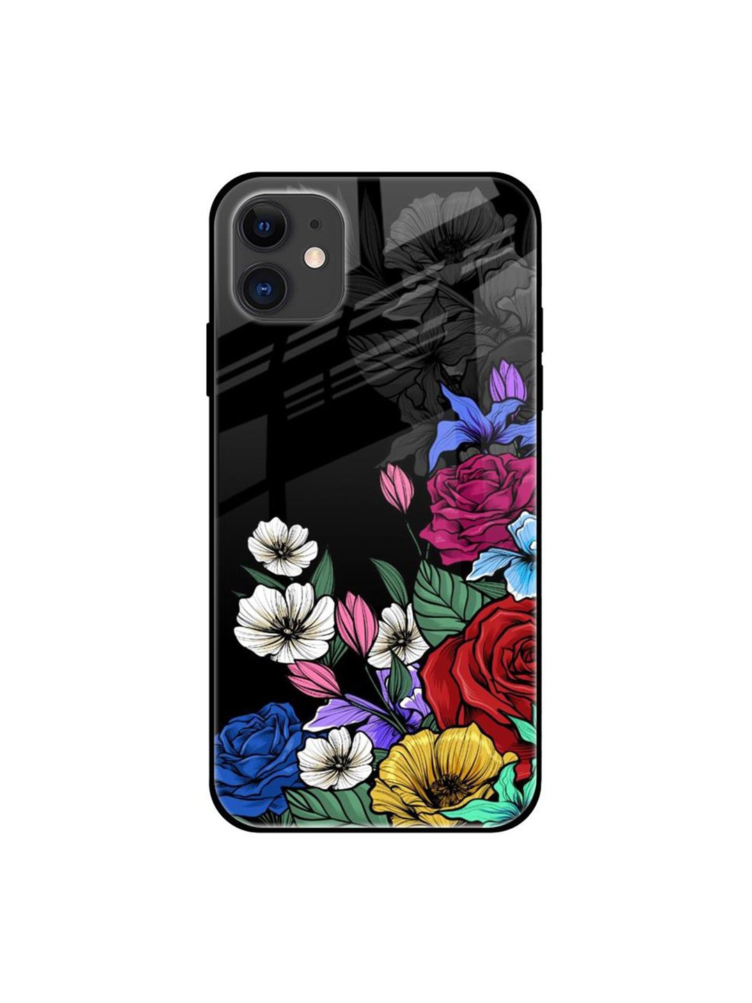 

QRIOH Floral Printed iPhone 12 Back Case Mobile Accessories, Black