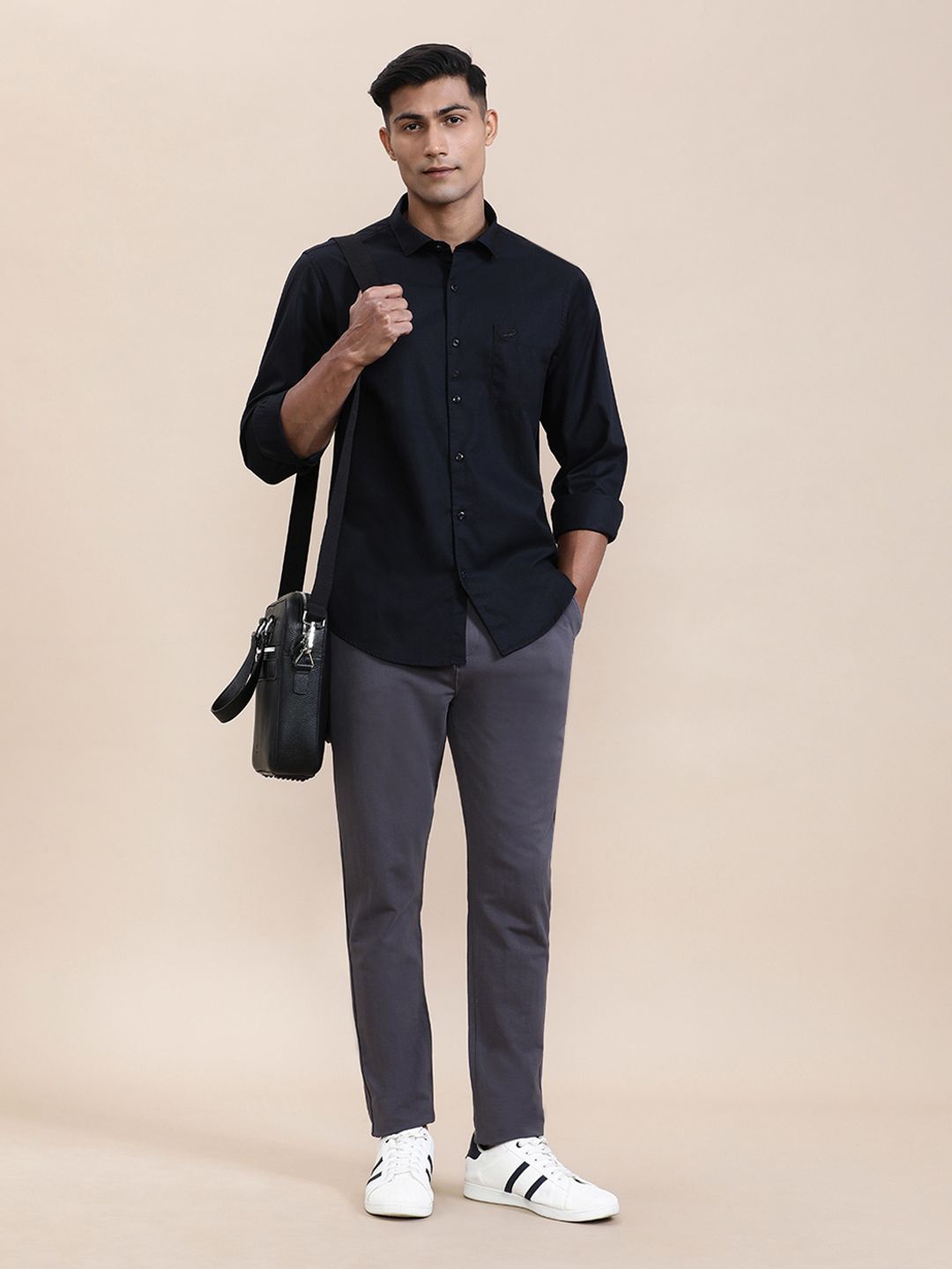 

Crocodile Men Mercerized Stretch Full Sleeve Shirt, Black