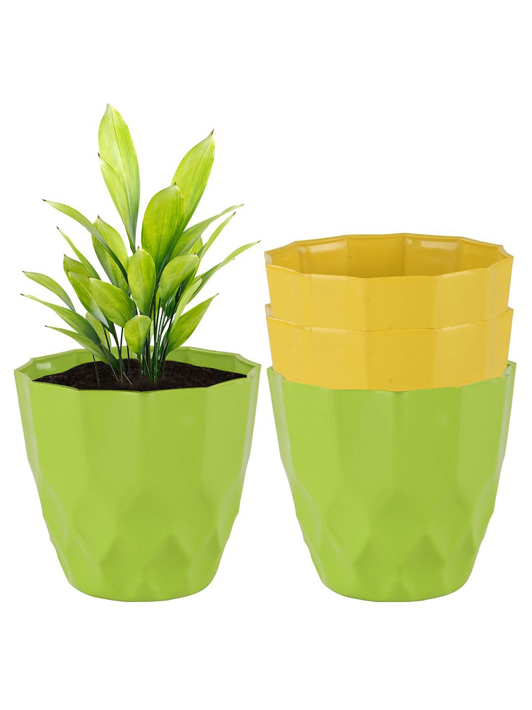 

Kuber Industries Yellow & Green 4 Pieces Barfi Pattern Durable Planters