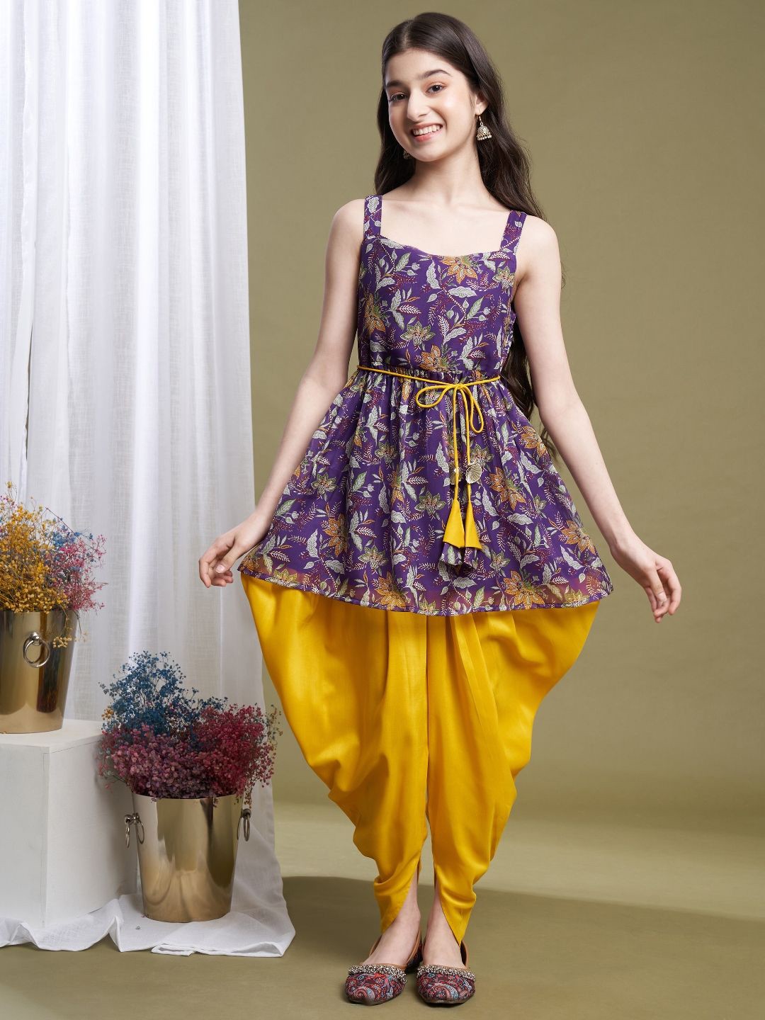 

CurlyTales Floral Print Georgette Fit & Flare Dress, Violet