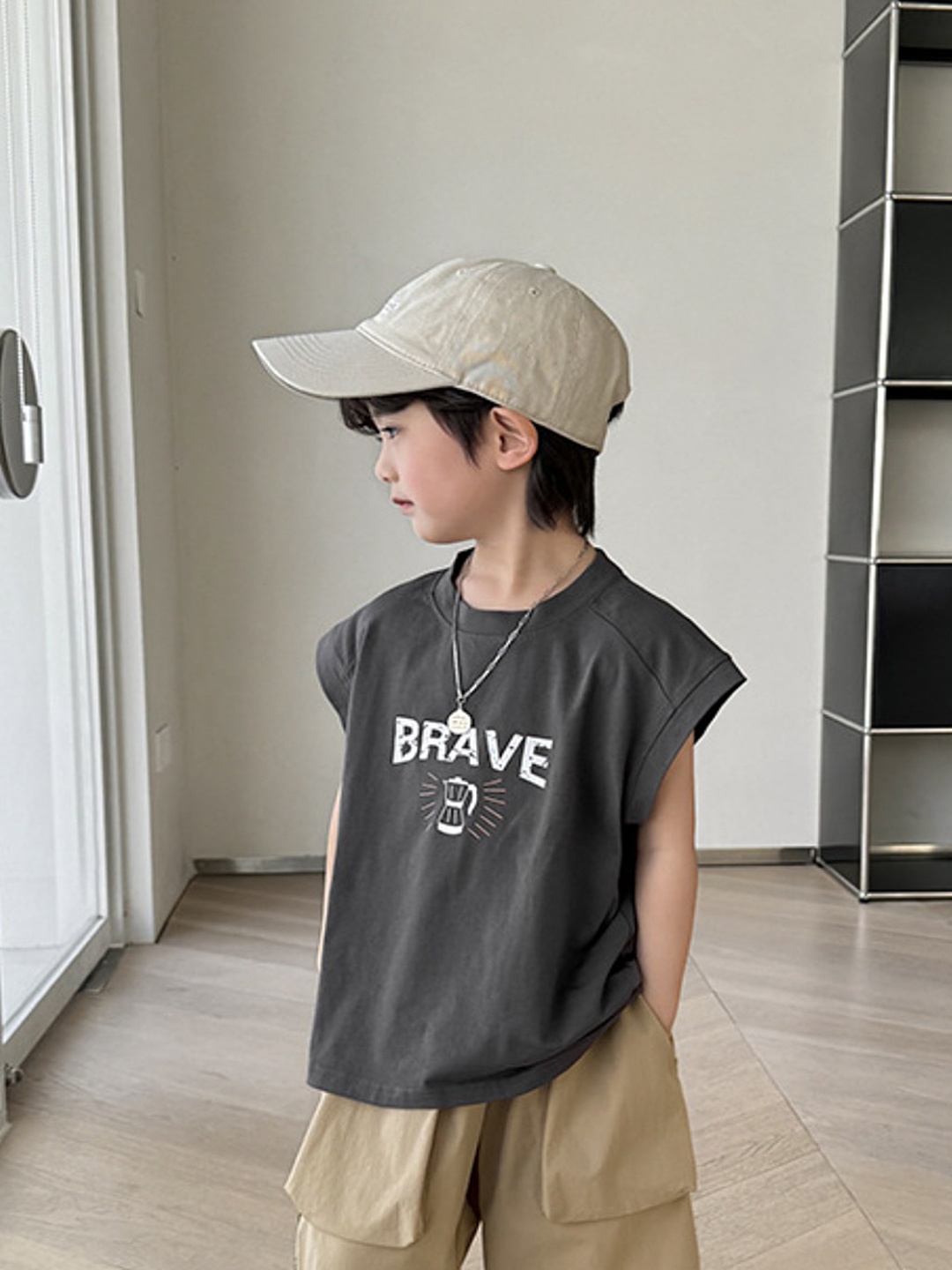 

LULU & SKY Boys Typography Printed Round Neck Cotton Relaxed Fit T-shirt, Grey