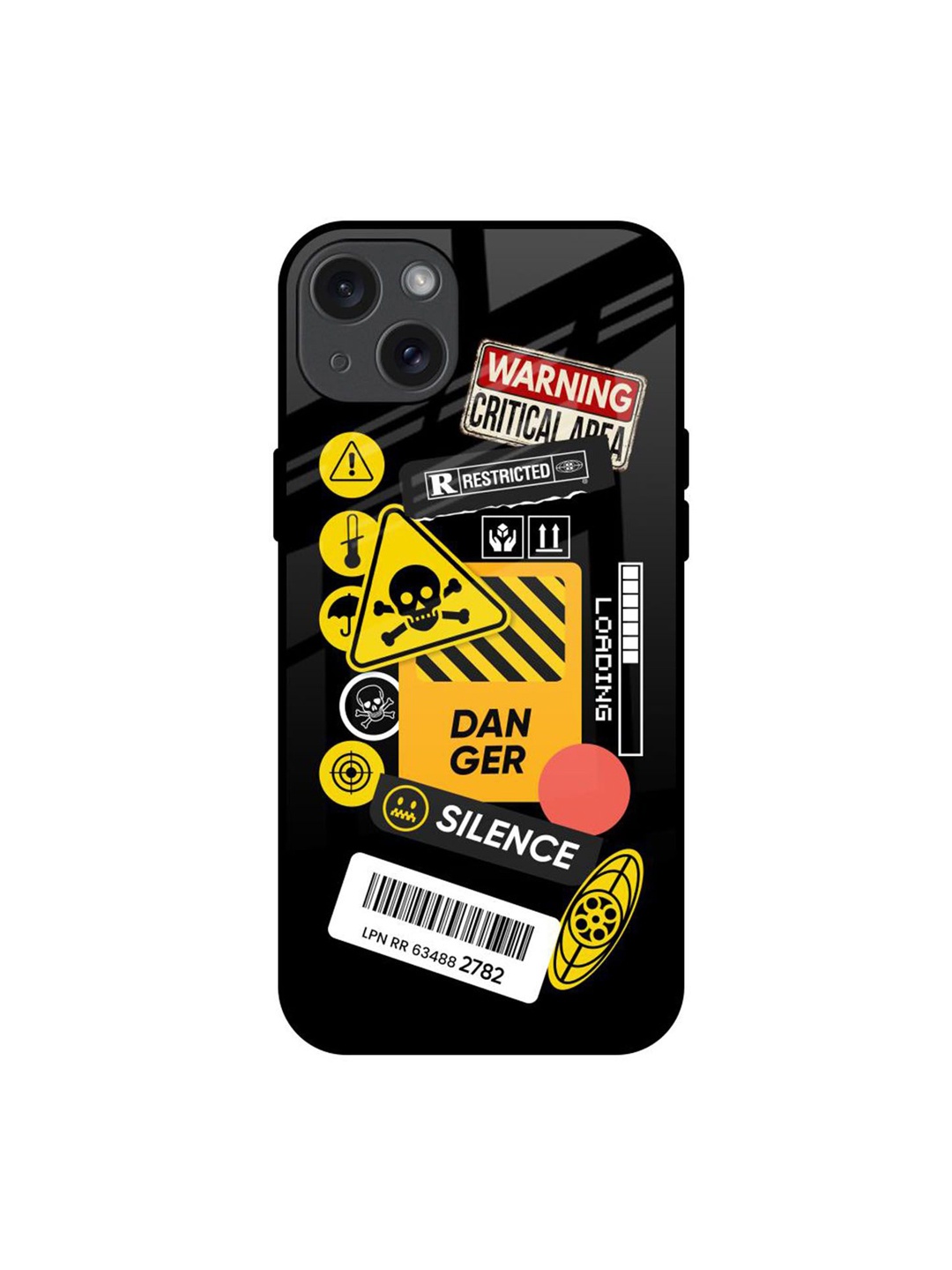 

QRIOH Danger Signs Printed iPhone 15 Plus Back Case, Black