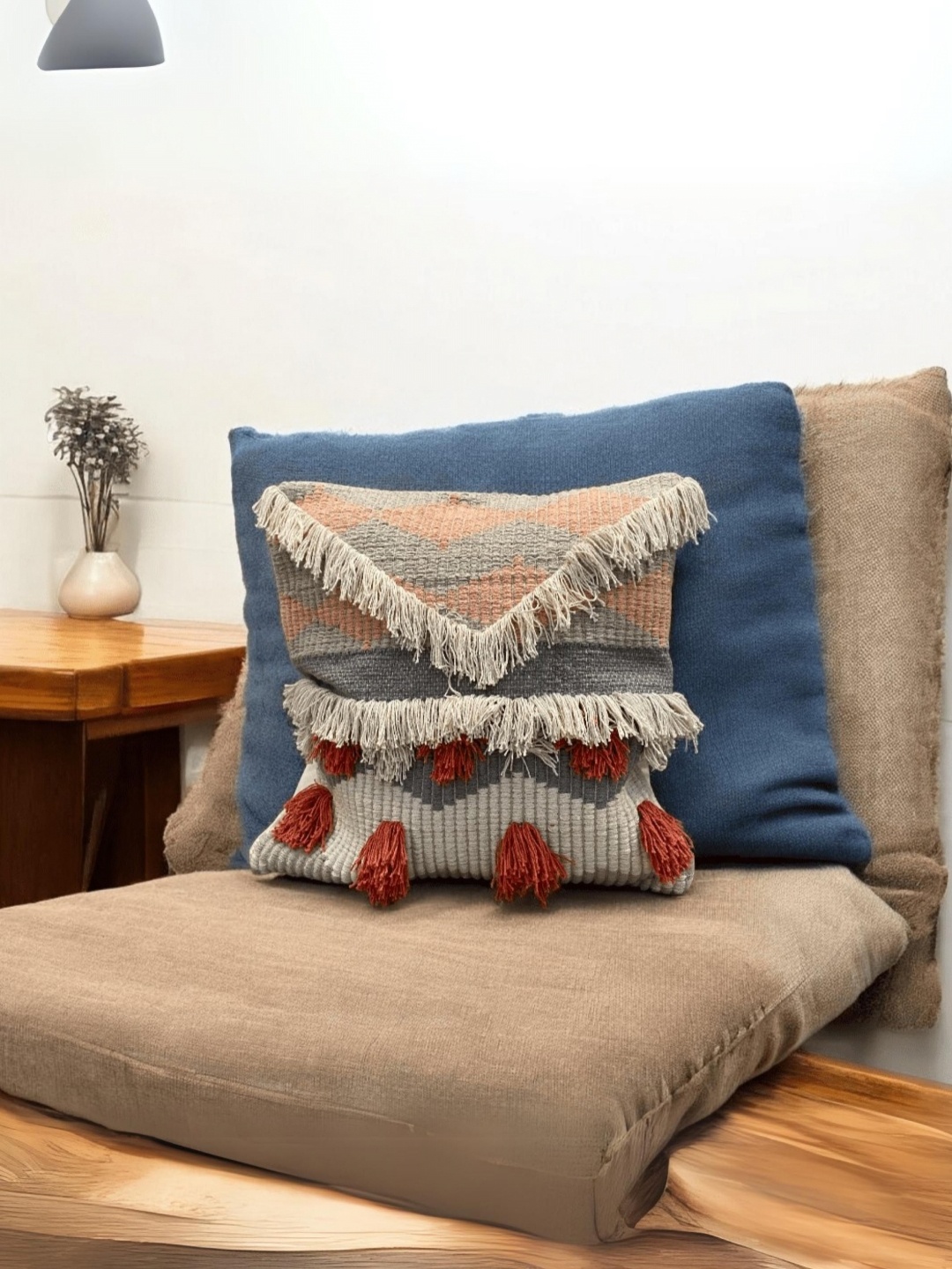 

LUSHLYF Off White & Orange Tufted Boho Charm Cushion Cover