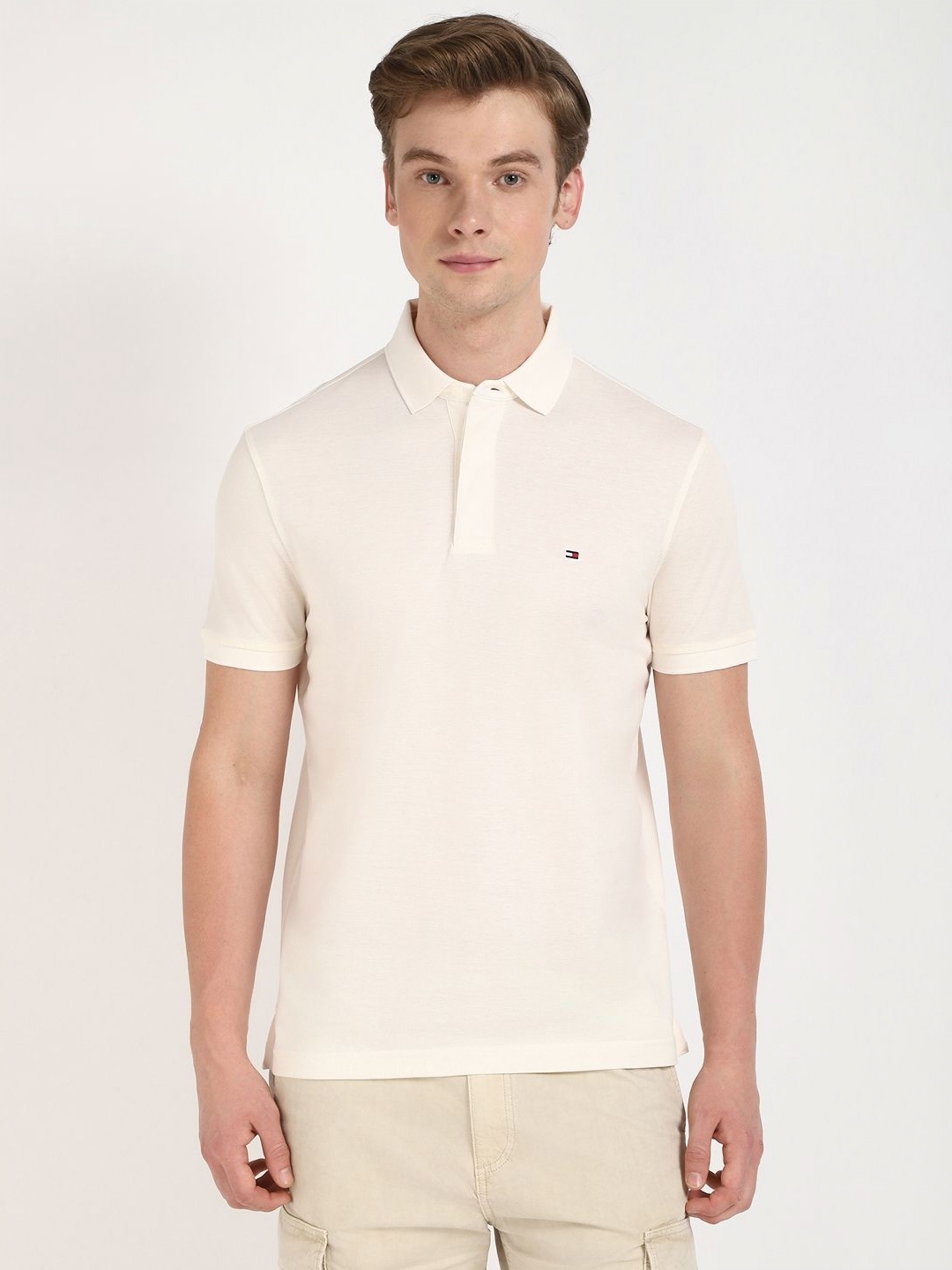 

Tommy Hilfiger Men Solid Polo Collar Cotton T-shirt, Beige