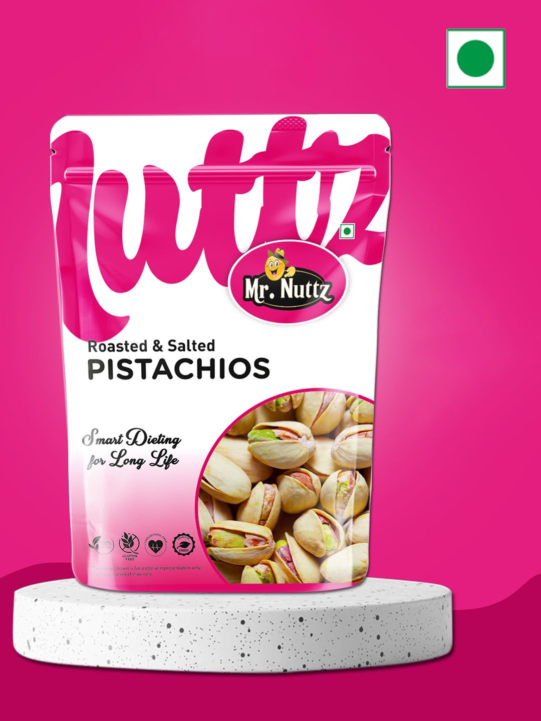 

Mr.Nuttz Roasted & Salted Jumbo Pistachios Nut 500g, Pink