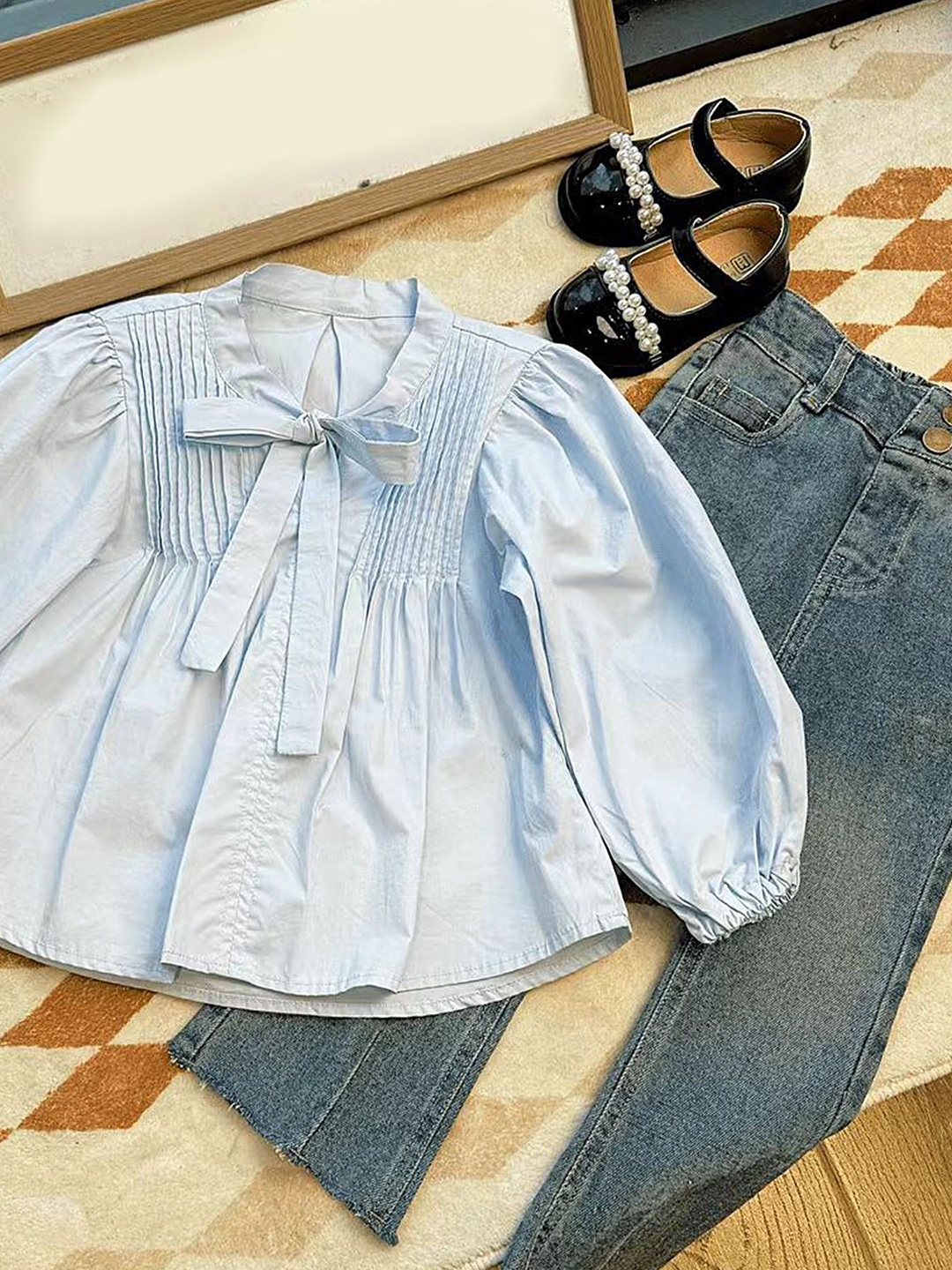 

LULU & SKY Girls Tie-up Top With Trousers, Blue