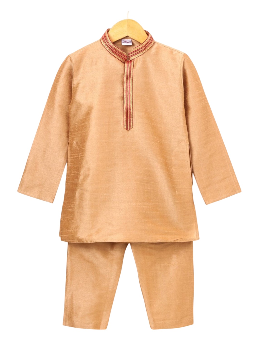 

Pehanaava Boys Mandarin Collar Thread Work Kurta With Pyjamas, Gold