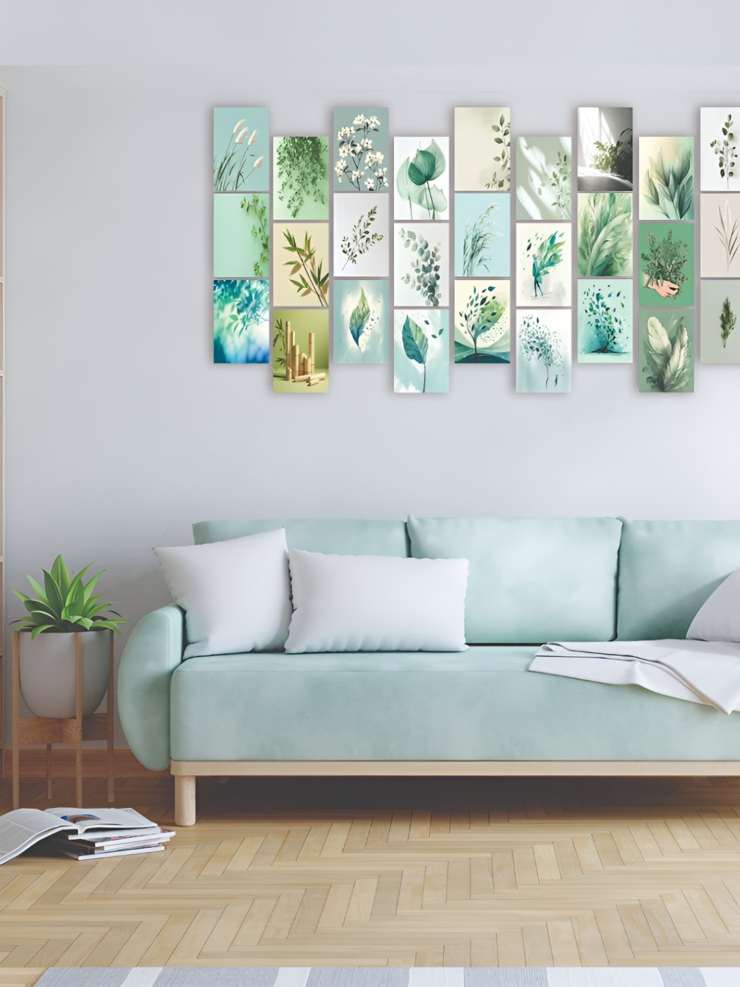 

CVANU White And Green 27 Pieces Floral and Botanical Printed Paper Wall Poster