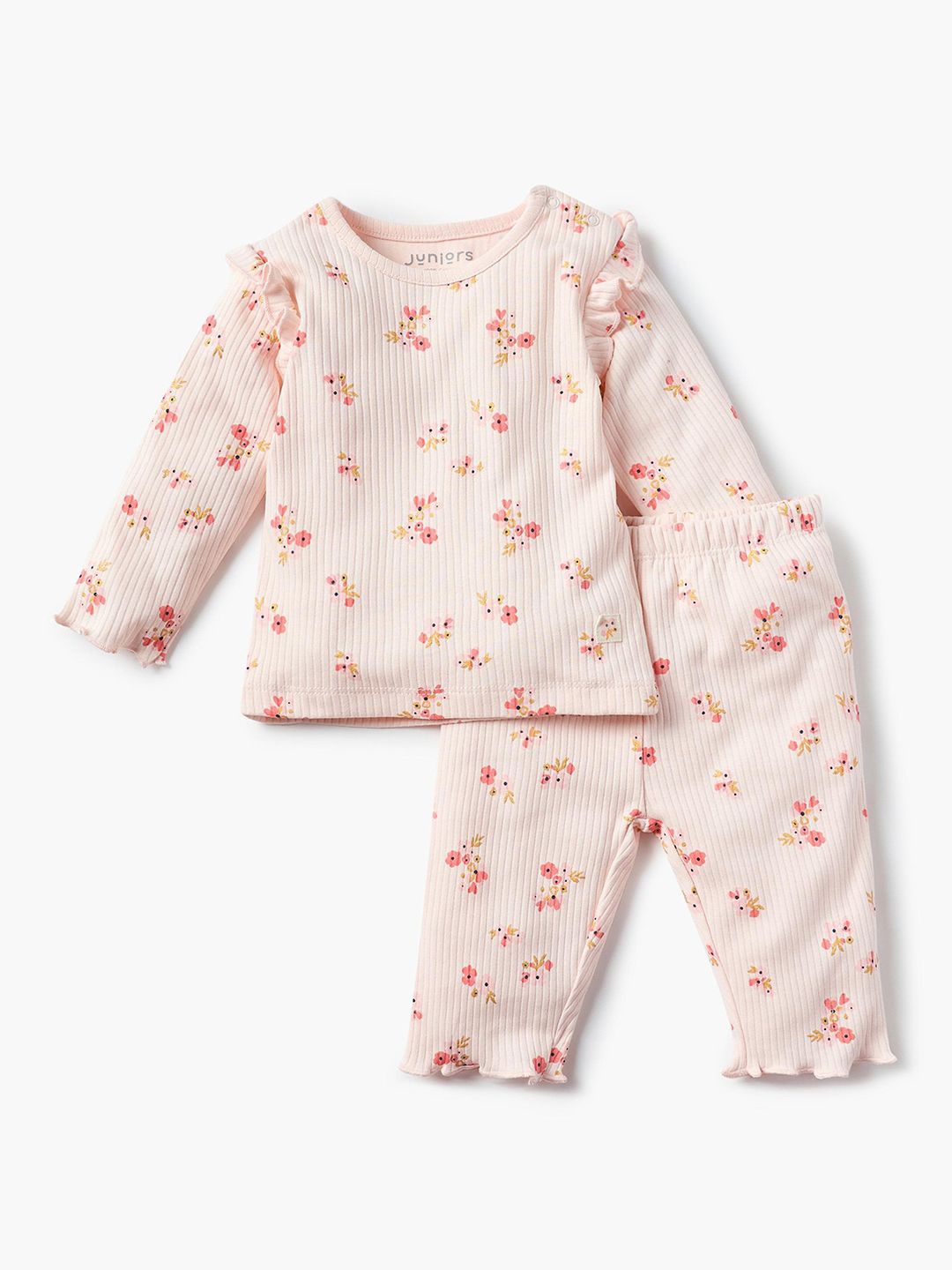 

Juniors by Babyshop Girls Floral Printed Pure Cotton T-shirt With Pyjamas, Pink