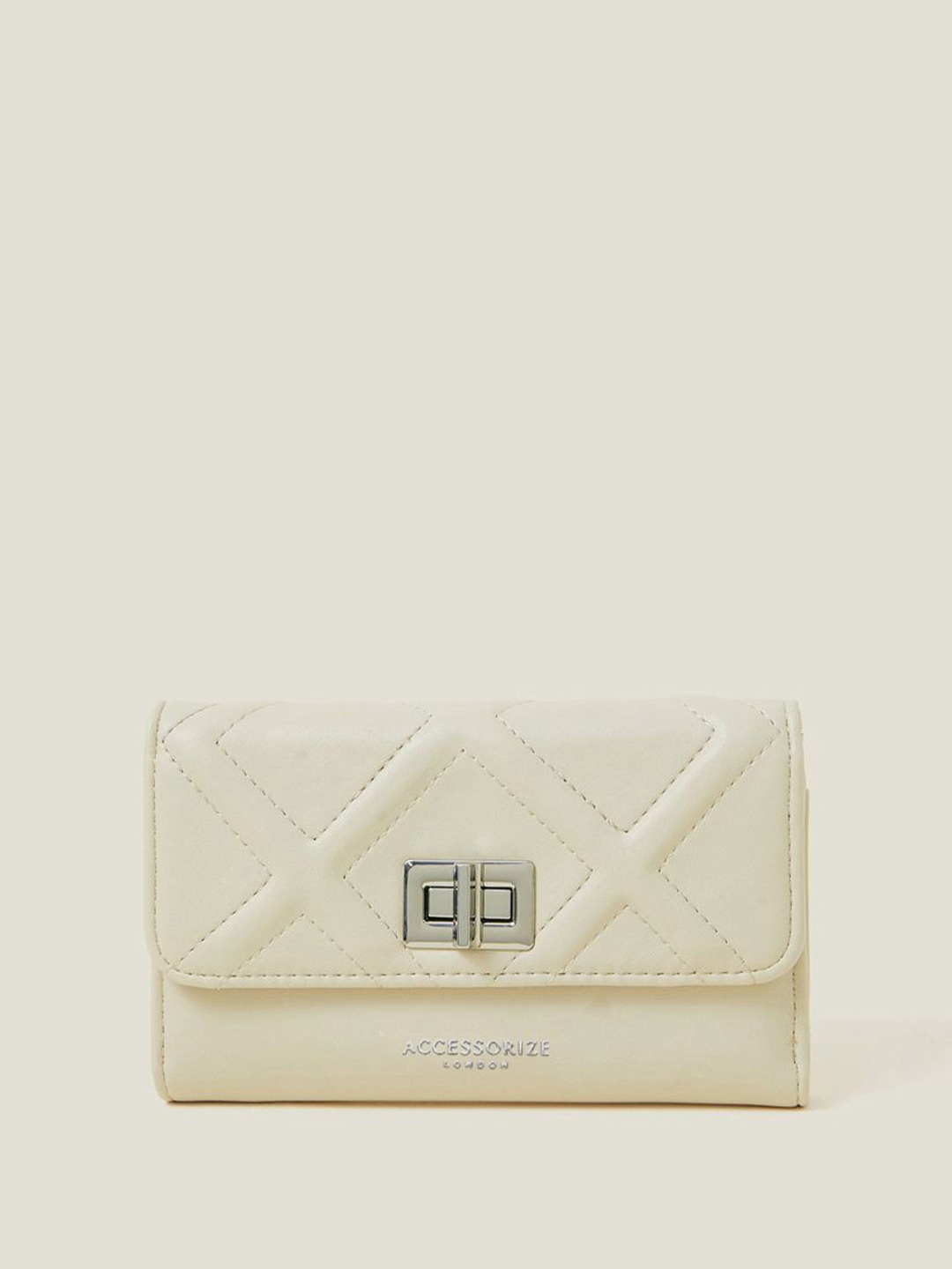 

Accessorize Women Textured Quilted PU Three Fold Wallet, Cream