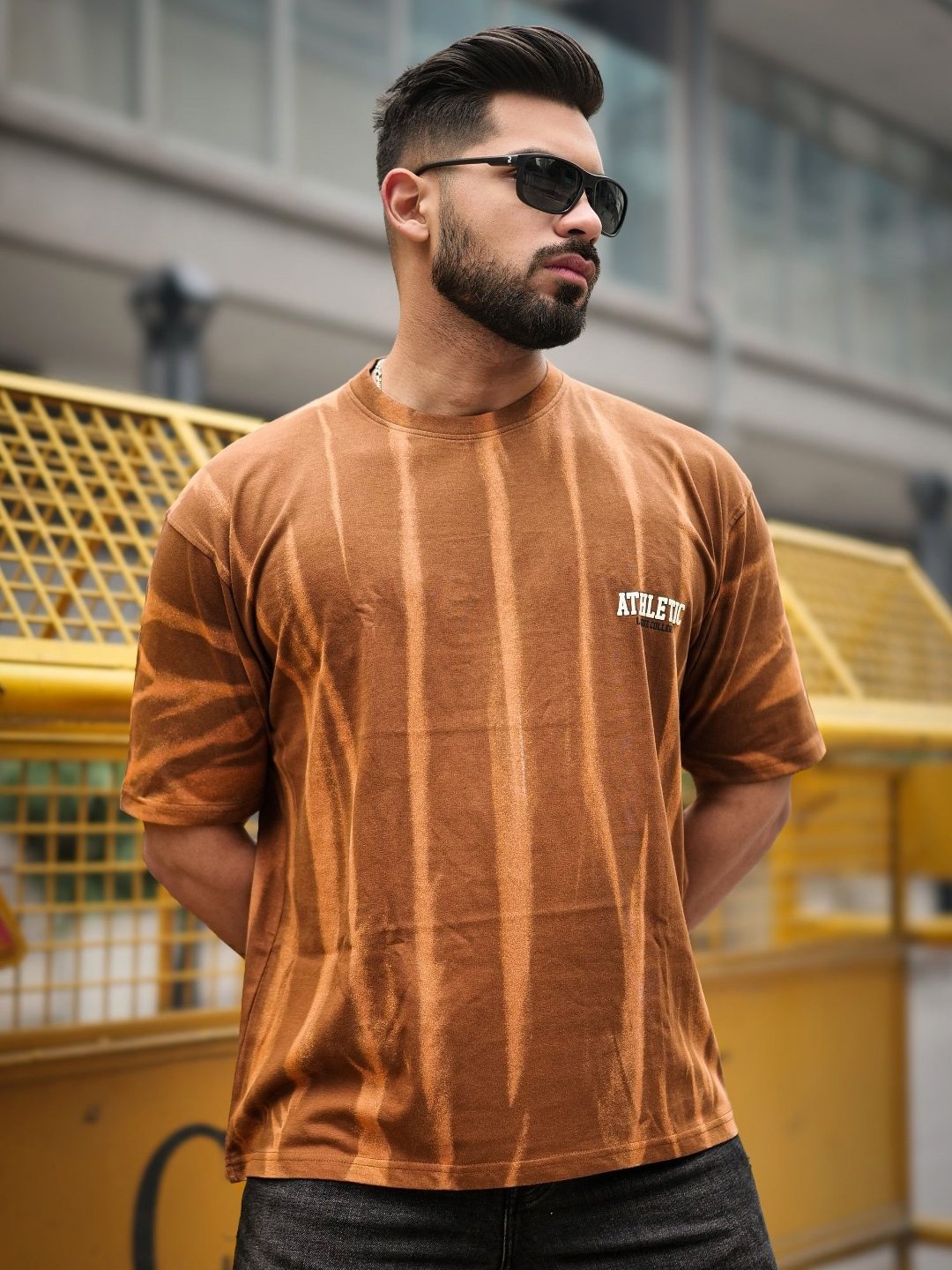 

Maniac Men Washed Effect Dyed Round Neck Cotton T-shirt, Brown