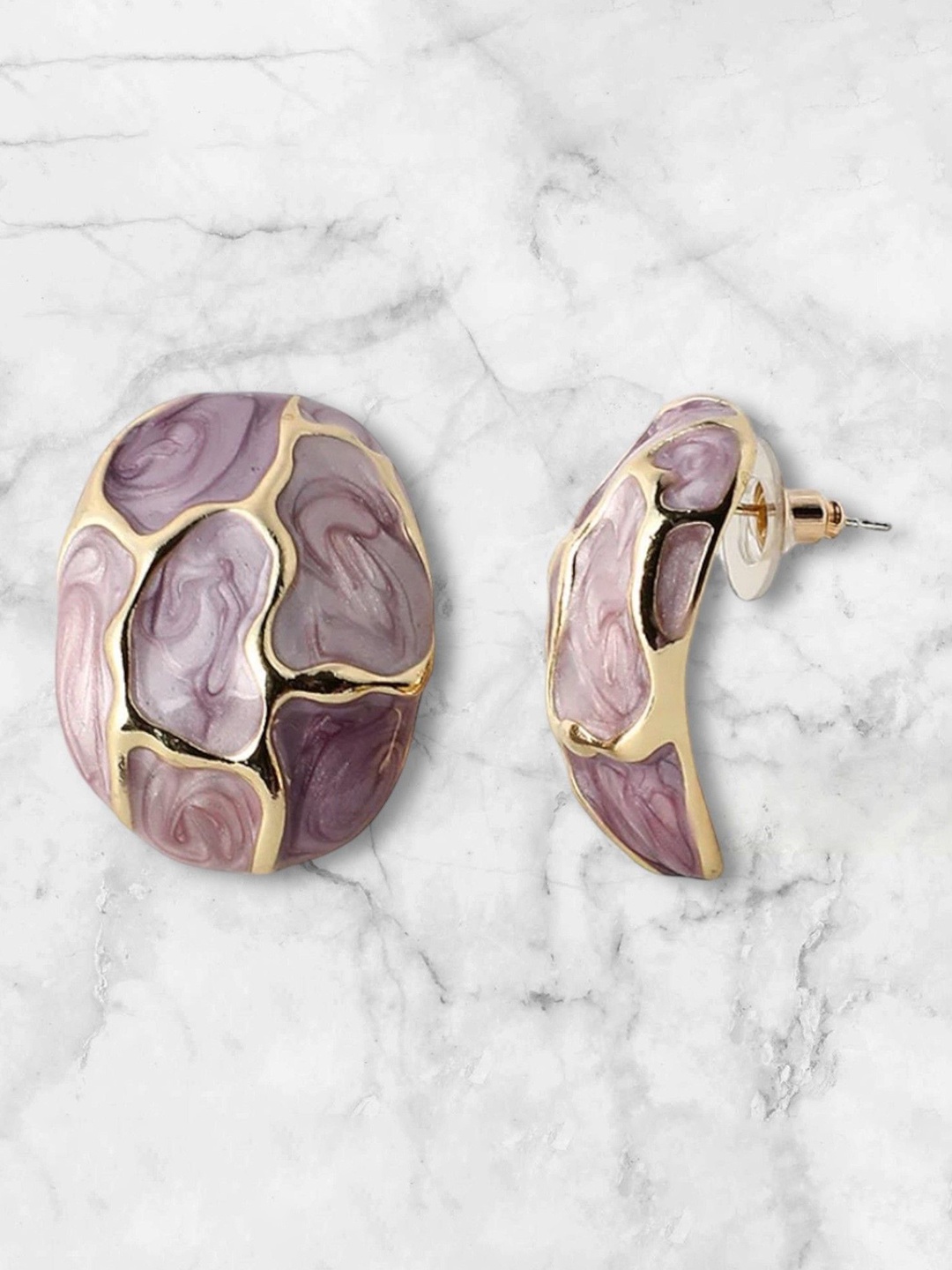

DKane Designs Gold-Plated Enamelled Oval Shaped Studs, Purple
