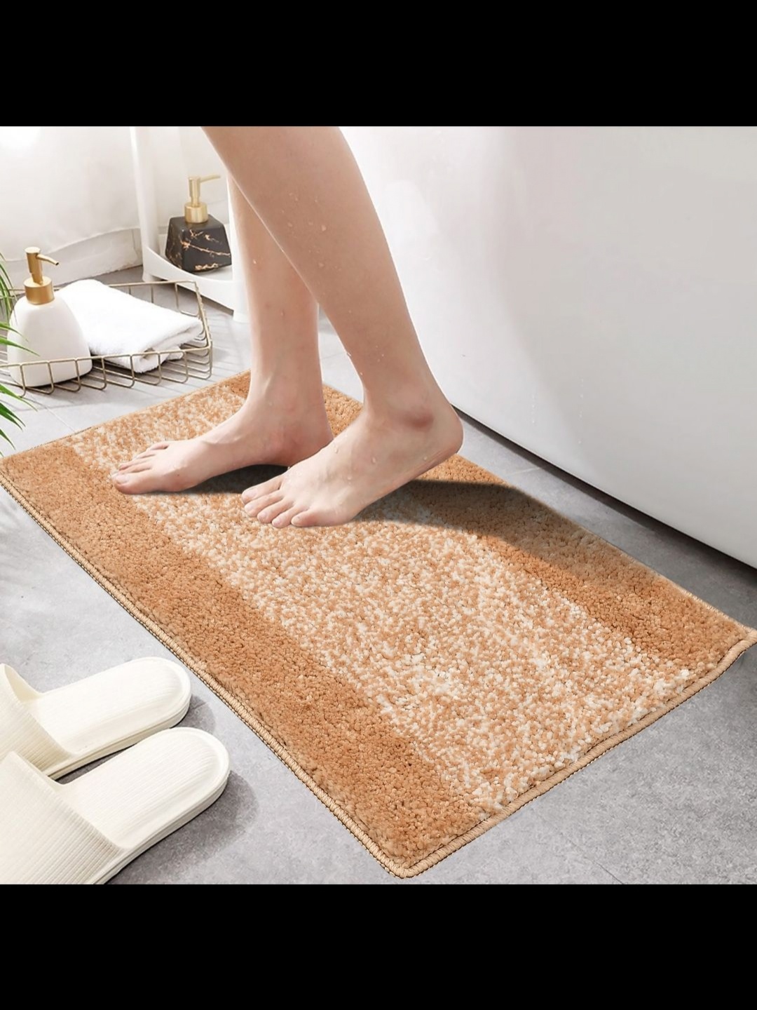 

MAA HOME CONCEPT Beige & White Textured Microfiber Anti Skid 1600GSMBathMat