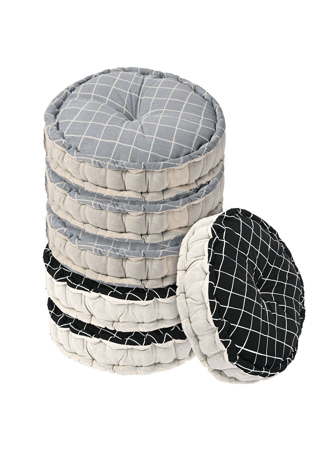 

Kuber Industries Black & Grey 6 Pieces Printed Sitting Chair Cushion Pads