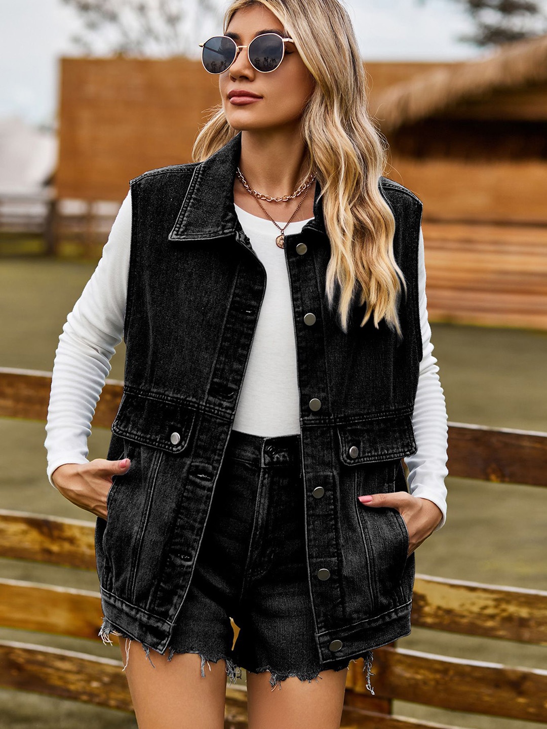 

StyleCast Women Lightweight Longline Denim Jacket, Charcoal