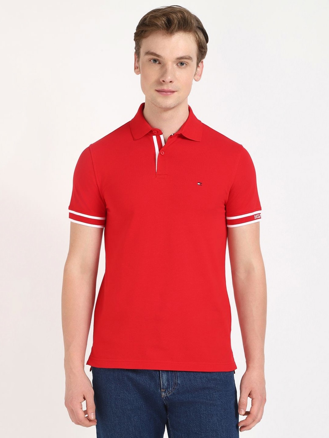 

Tommy Hilfiger Men Solid Polo Collar Cotton T-shirt, Red