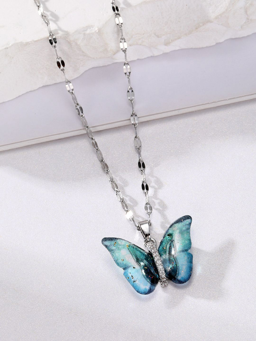 

BEYTER Stainless Steel Elegant Butterfly Vibrant Winged Beauty Pendant With Chain, Silver