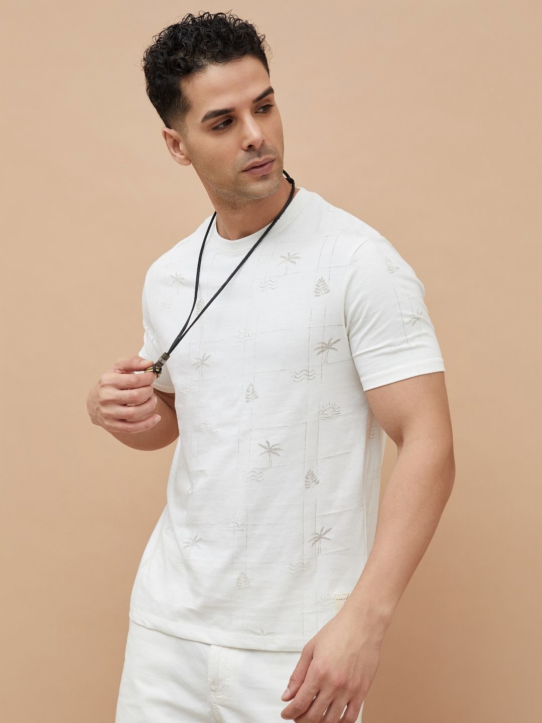 

CODE by Lifestyle Men Conversational Printed Round Neck Cotton T-shirt, White
