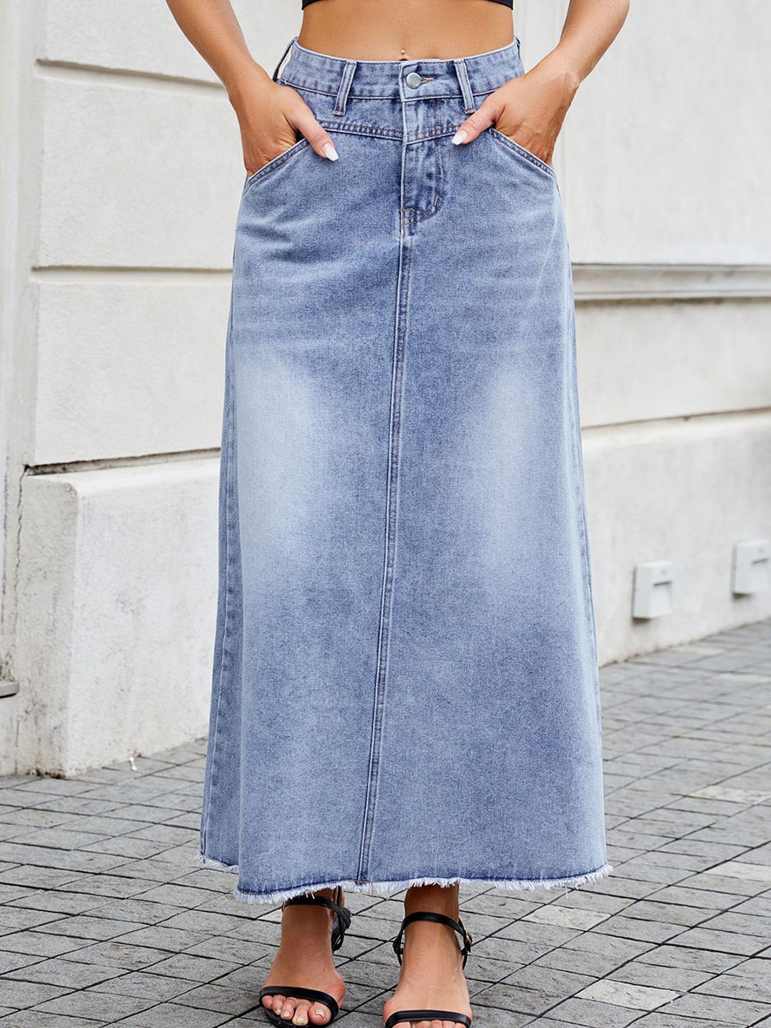 

StyleCast Cotton A-Line Maxi Skirt, Blue