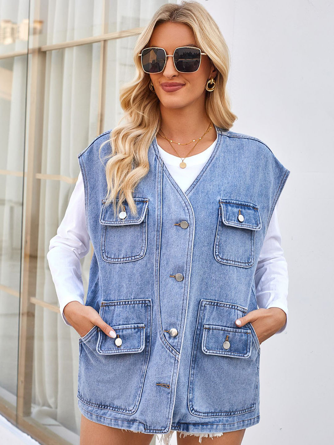 

StyleCast Women Lightweight Longline Denim Jacket, Blue