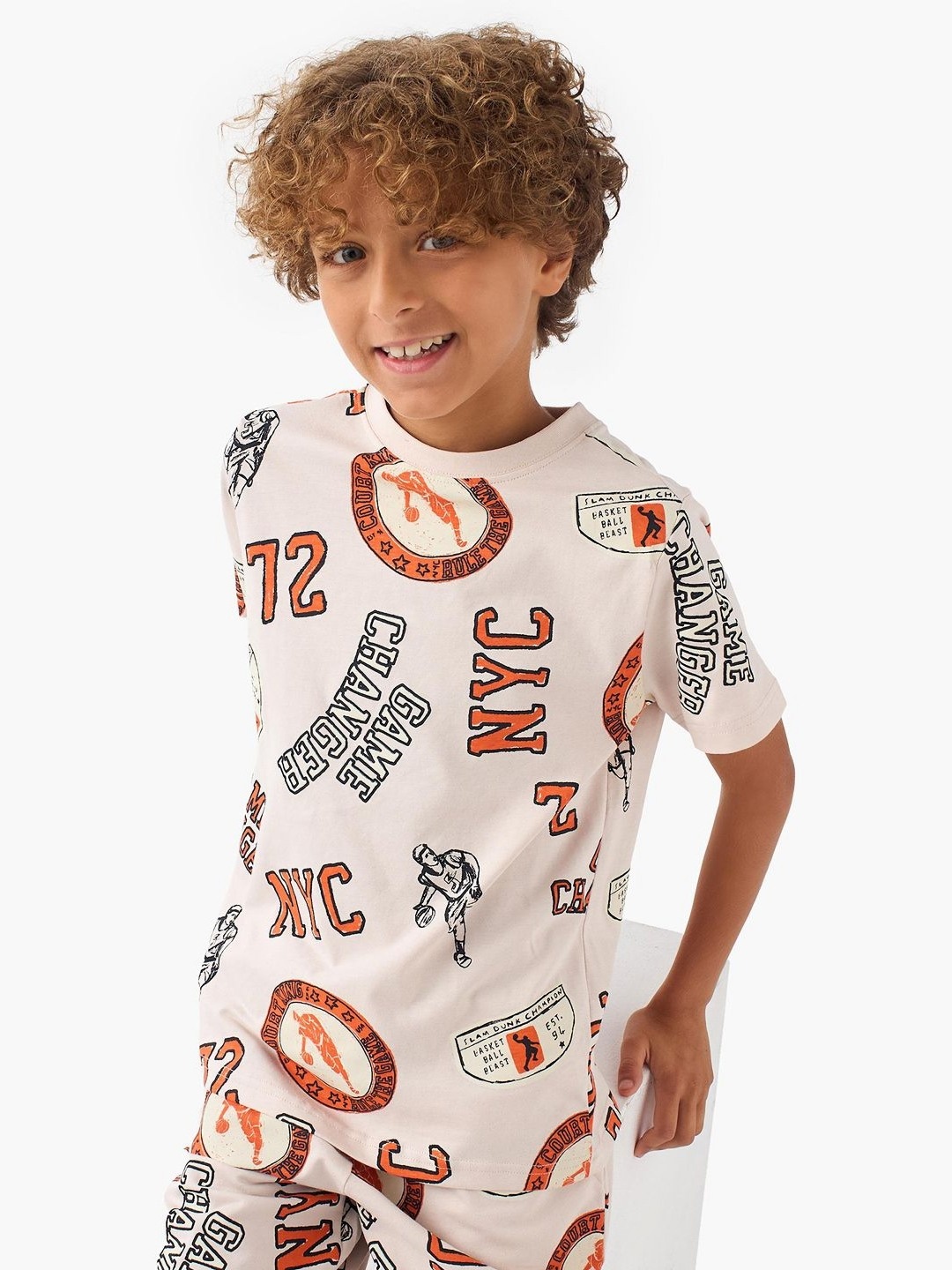 

Juniors by Babyshop Boys Conversational Printed Round Neck Cotton T-shirt, White