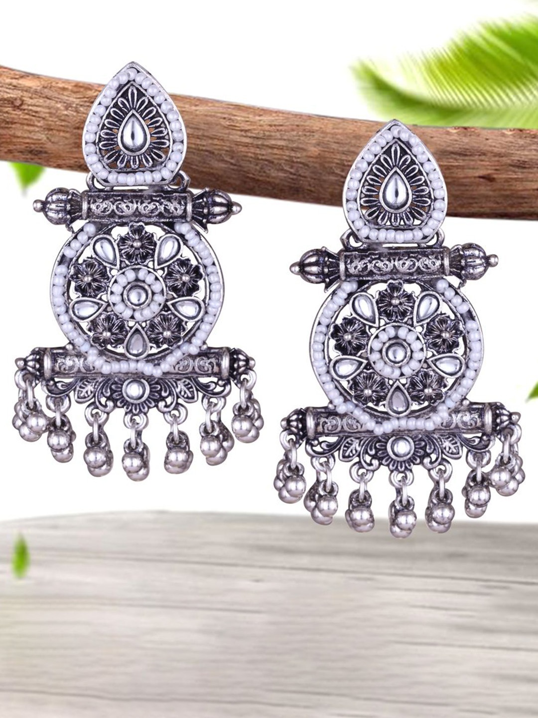 

DIVASTRI Peacock Shaped Drop Earrings, Silver