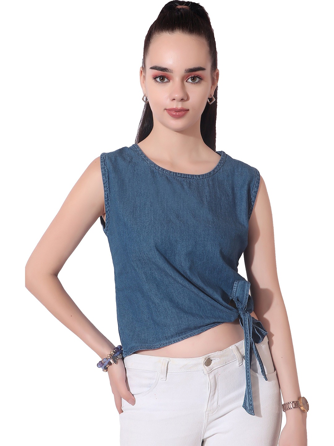 

CEFALU Denim Crop Top, Blue