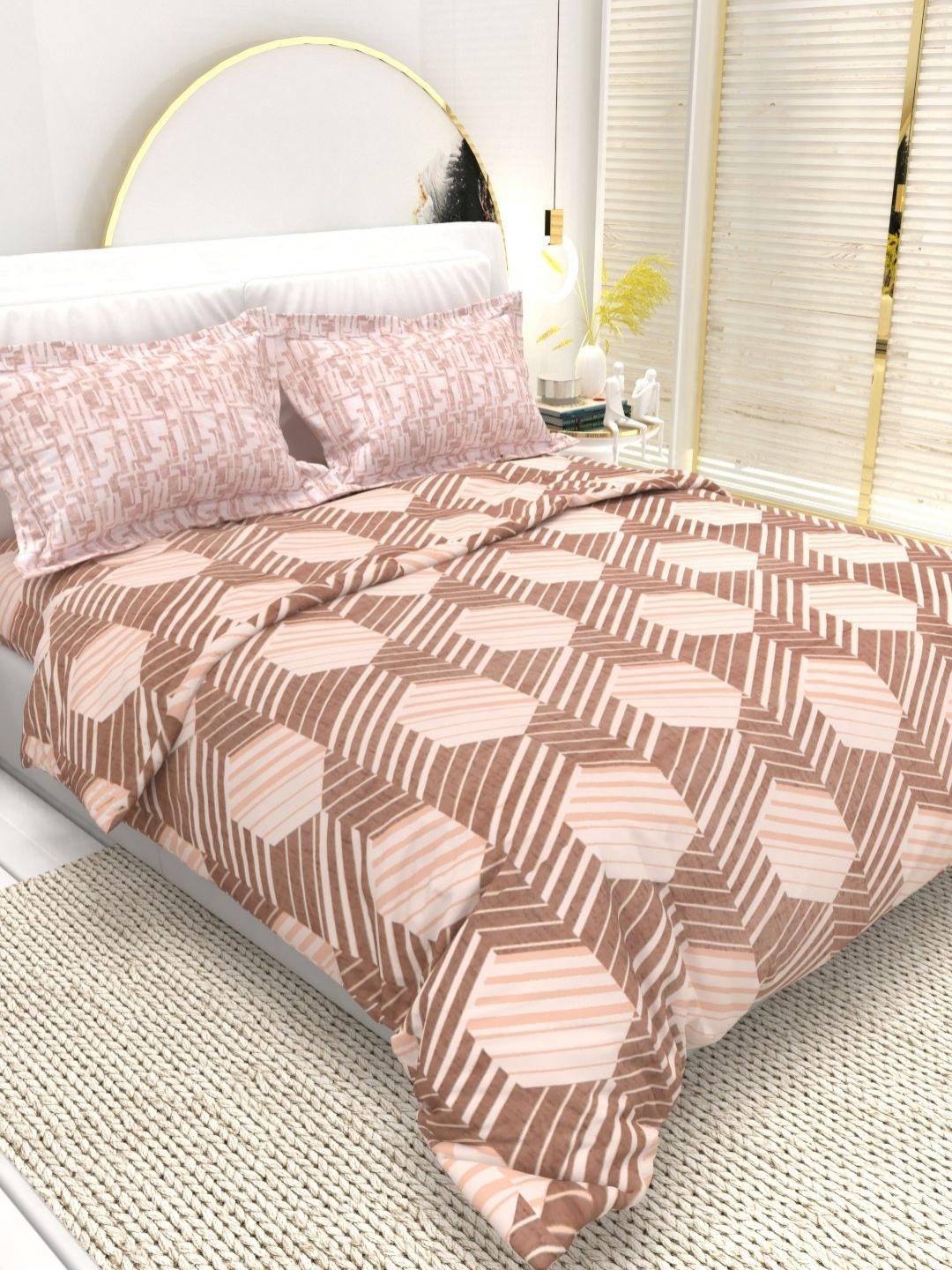 

THE WHITE MOSS Florence Peach Printed Pure Cotton 220TC Queen Bedsheet Set 2.25 m x 2.55 m