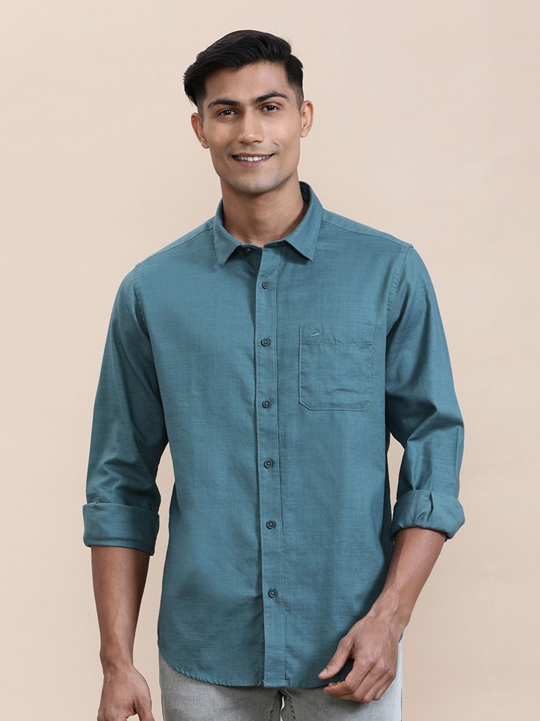 

Crocodile Men Pure Cotton Textured Full Sleeve Shirt, Green