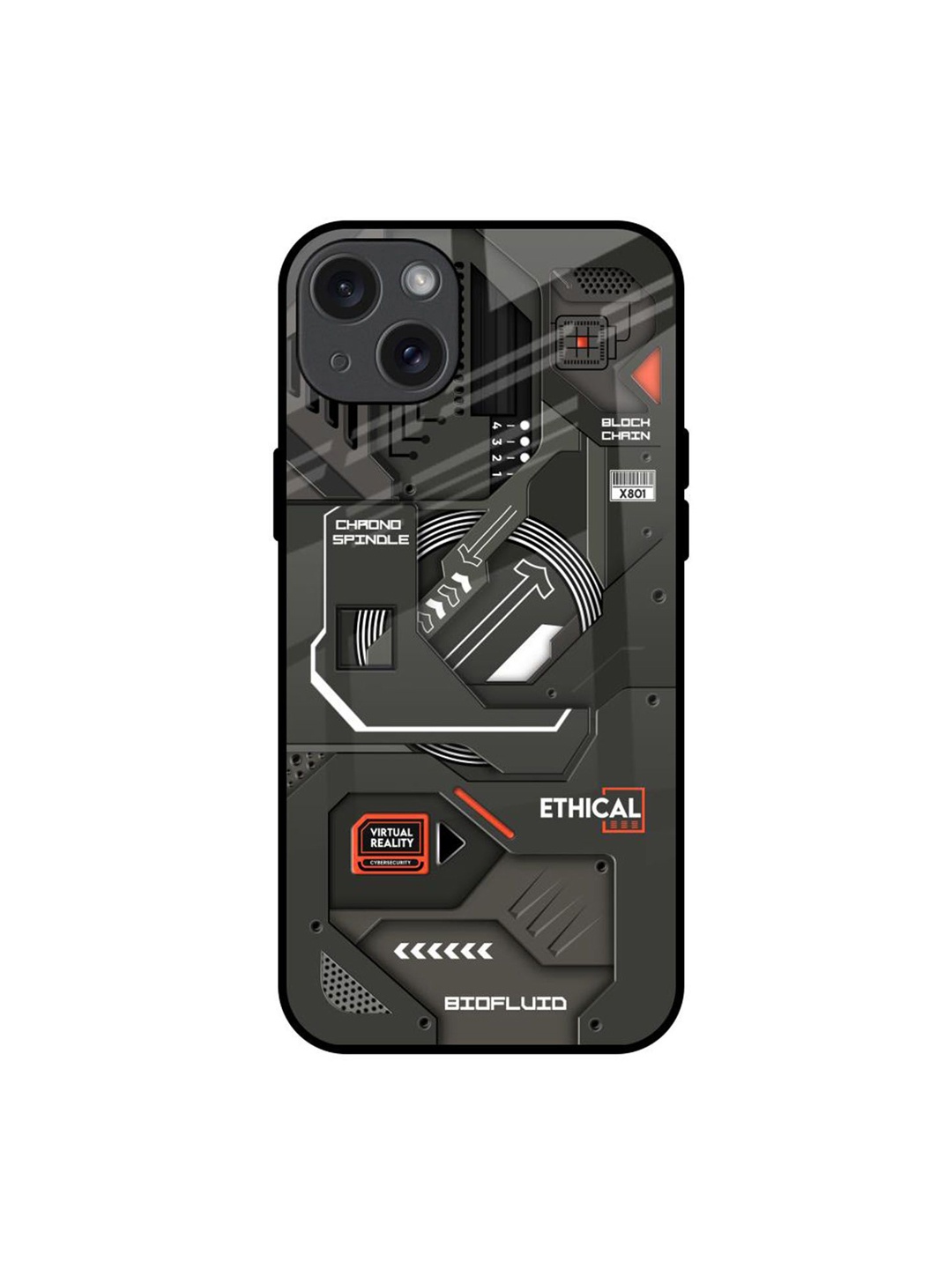 

QRIOH Tech Aesthetics Printed iPhone 15 Plus Back Case, Black