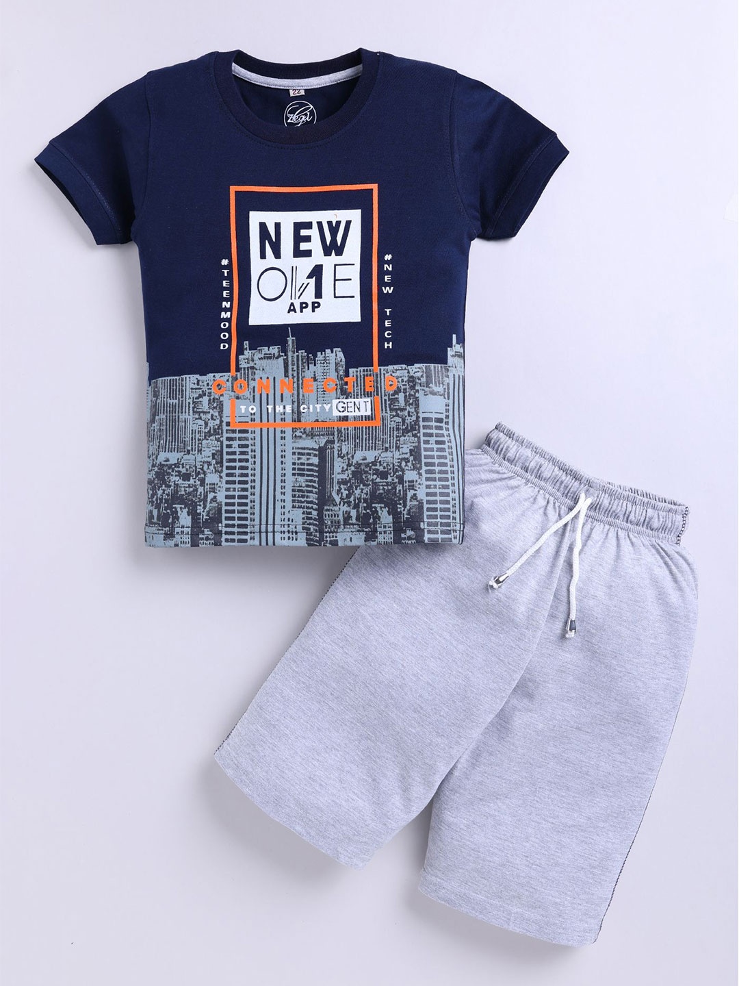 

Zeal Boys Printed Printed Pure Cotton T-shirt With Shorts, Navy blue