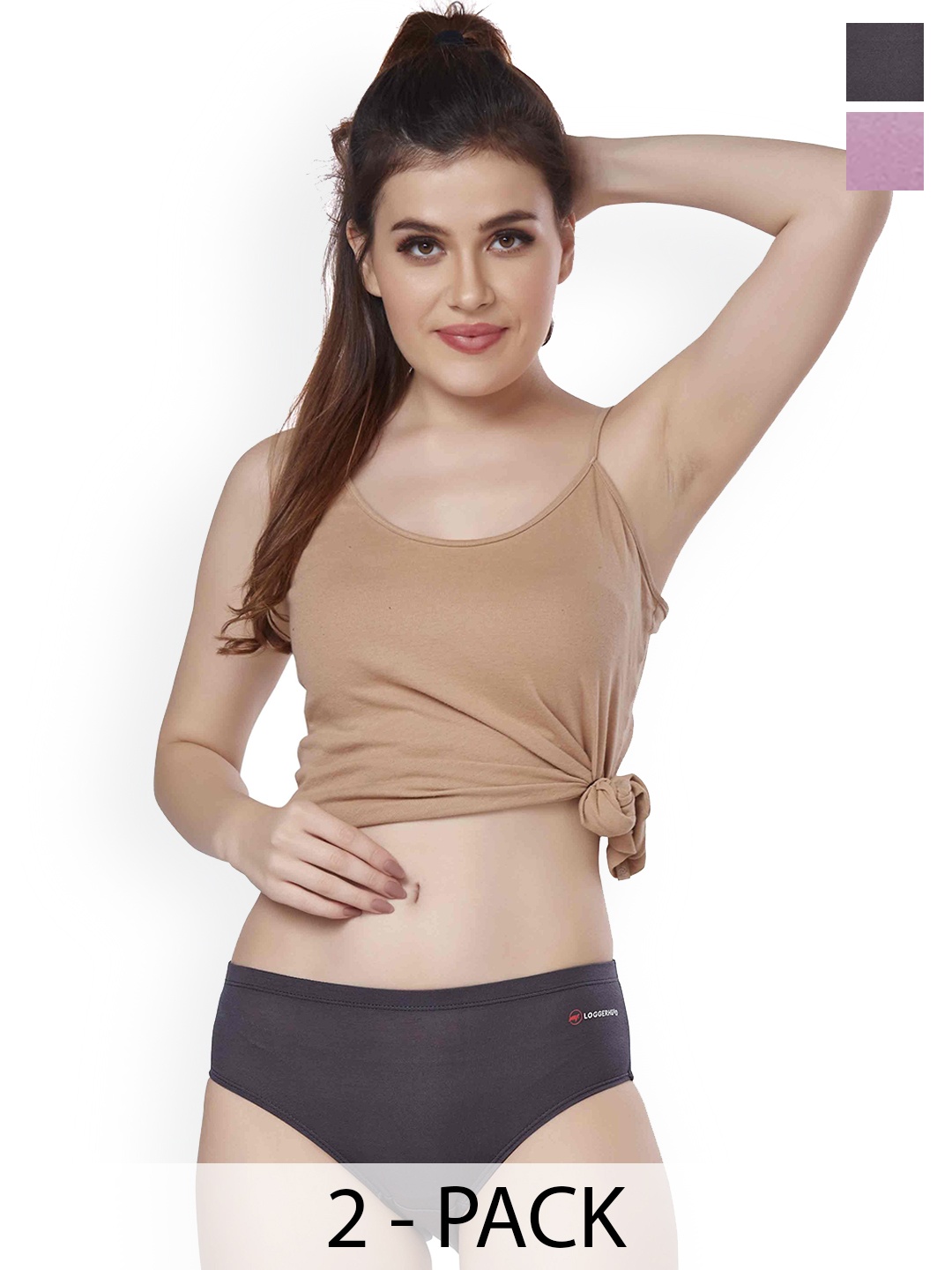 

LOGGERHEAD Pack Of 2 Mid Rise Hipster Briefs LHMH013-DarkGrey-Pink, Grey