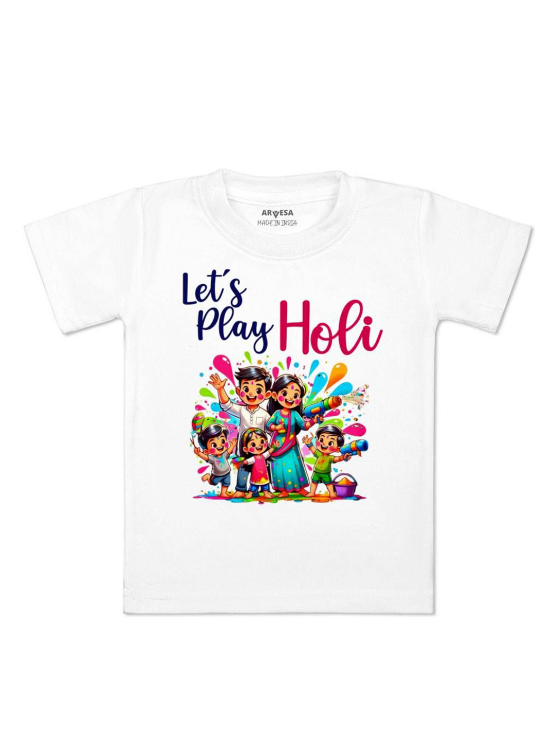 

Arvesa Lets Play Holi Printed Regular Fit Tshirt, White