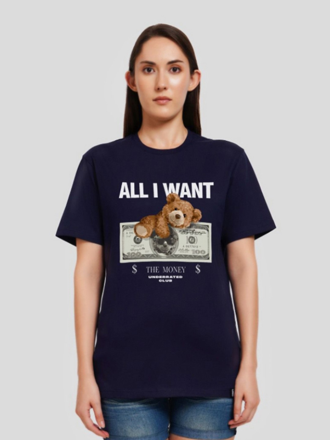 

Underrated Club Women Typography Printed Bio Finish T-shirt, Navy blue