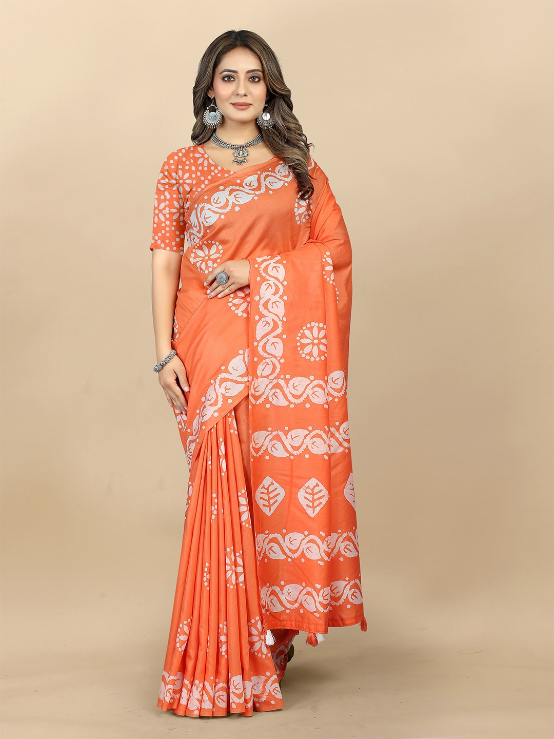 

DIVASTRI Batik Saree, Orange
