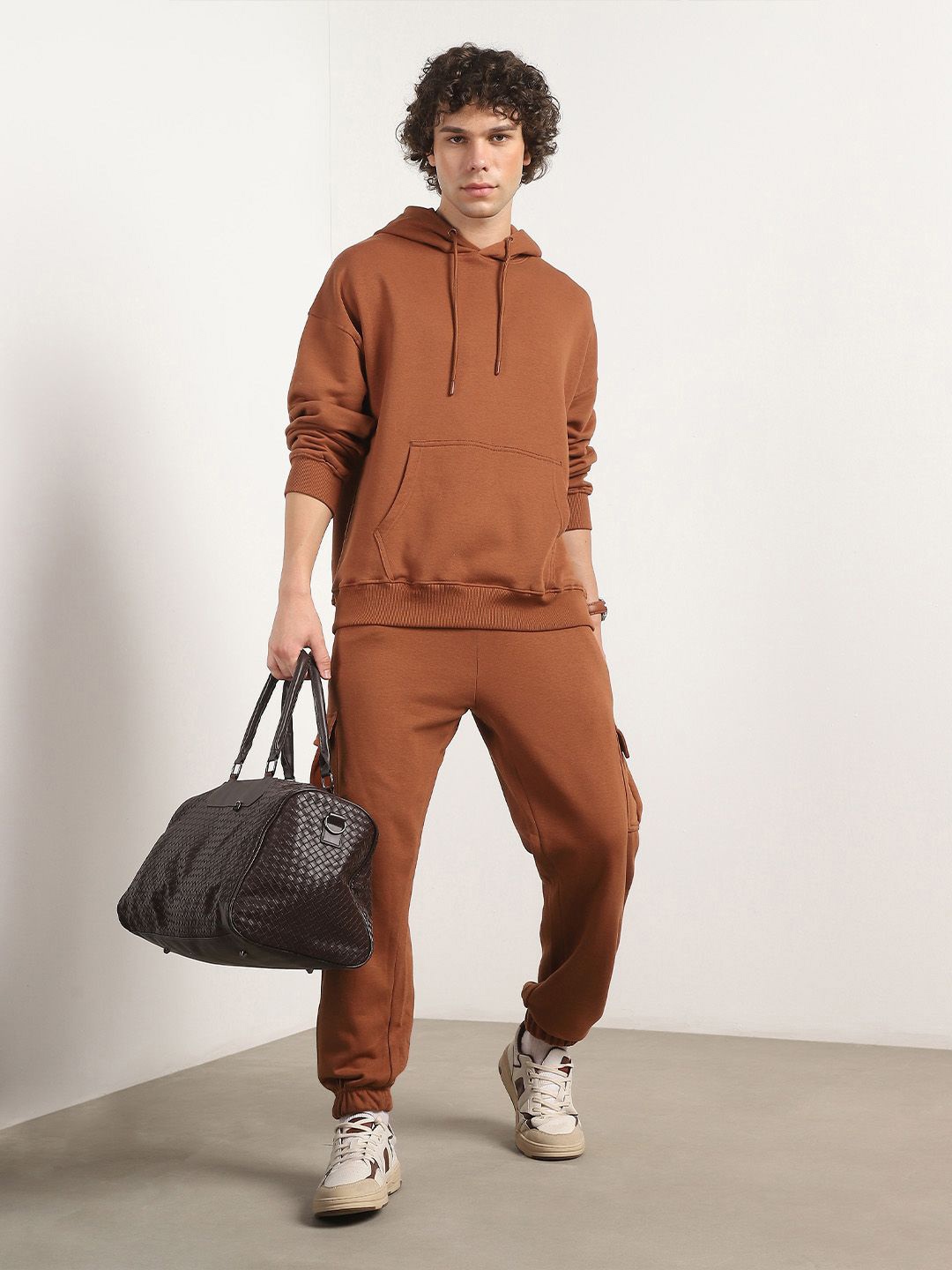 

NOBERO Men Hooded Oversized Heavy Duty Co-Ords Set, Brown