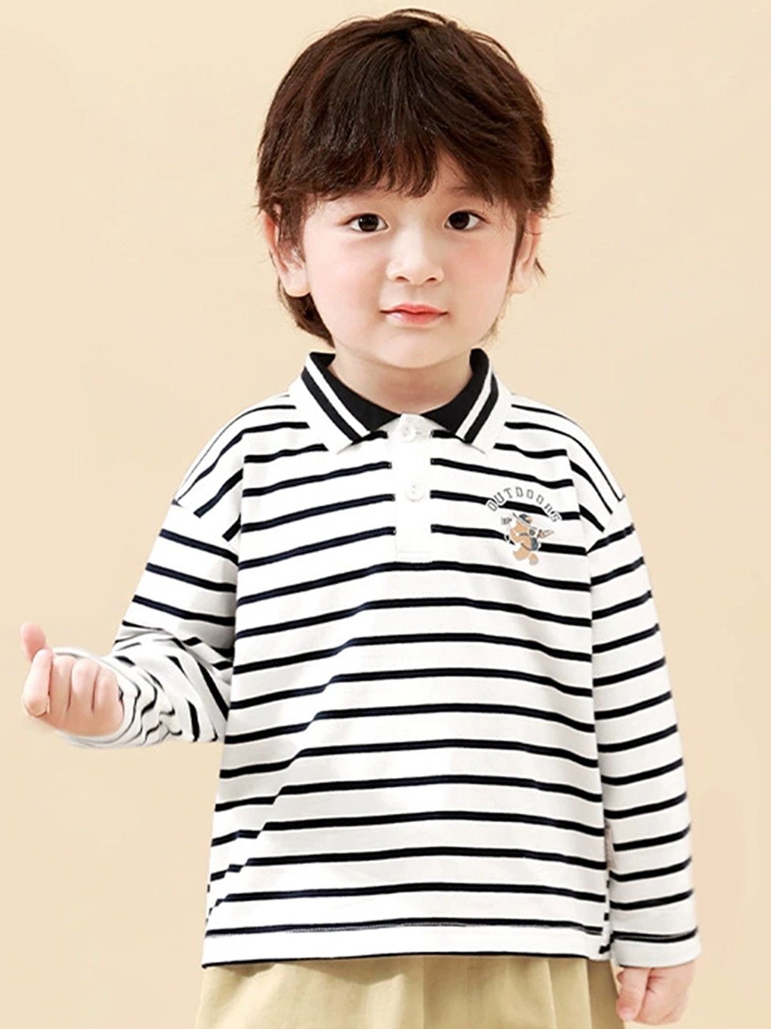 

LULU & SKY Boys Striped Pure Cotton T-Shirt With Jogger, Khaki