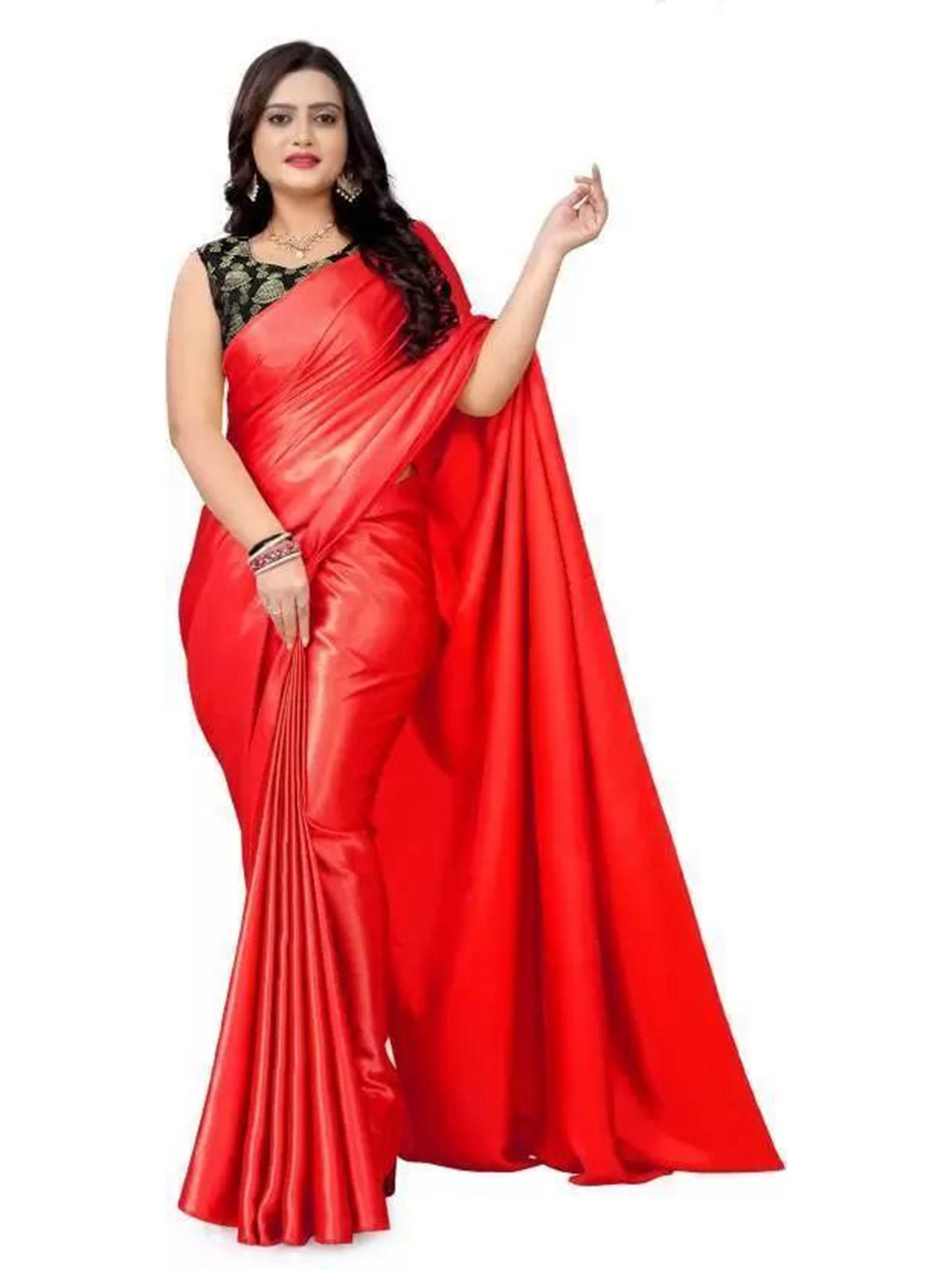 

SAADHVI Solid Red Satin Saree Blouse Piece