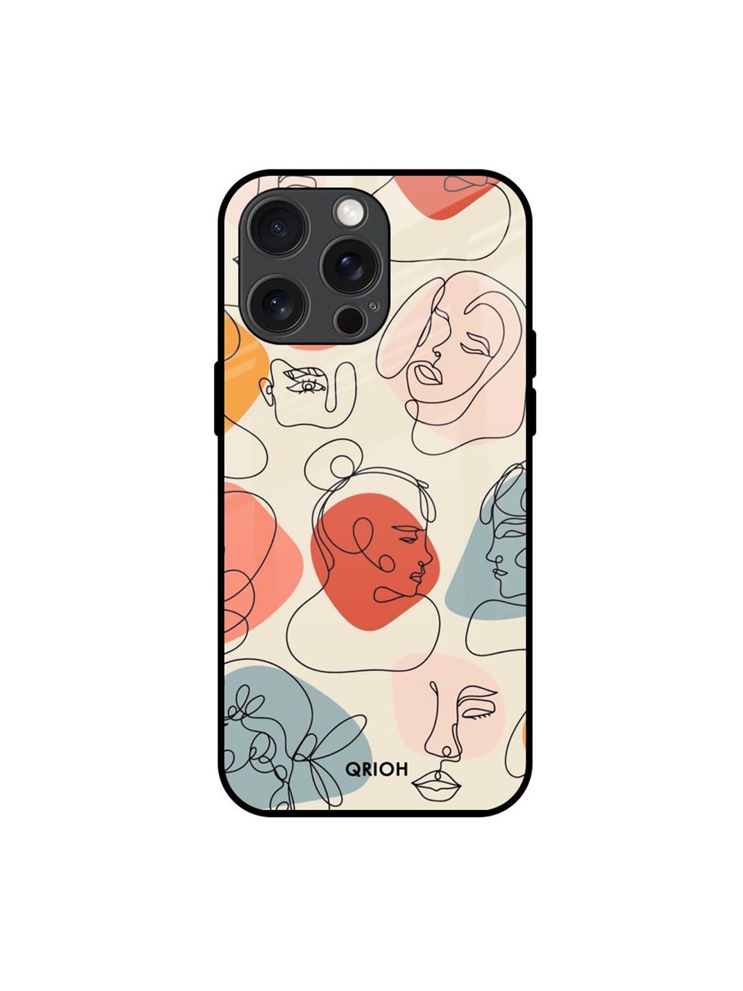 

QRIOH Abstract Faces Printed iPhone 15 Pro Max Back Case, Beige