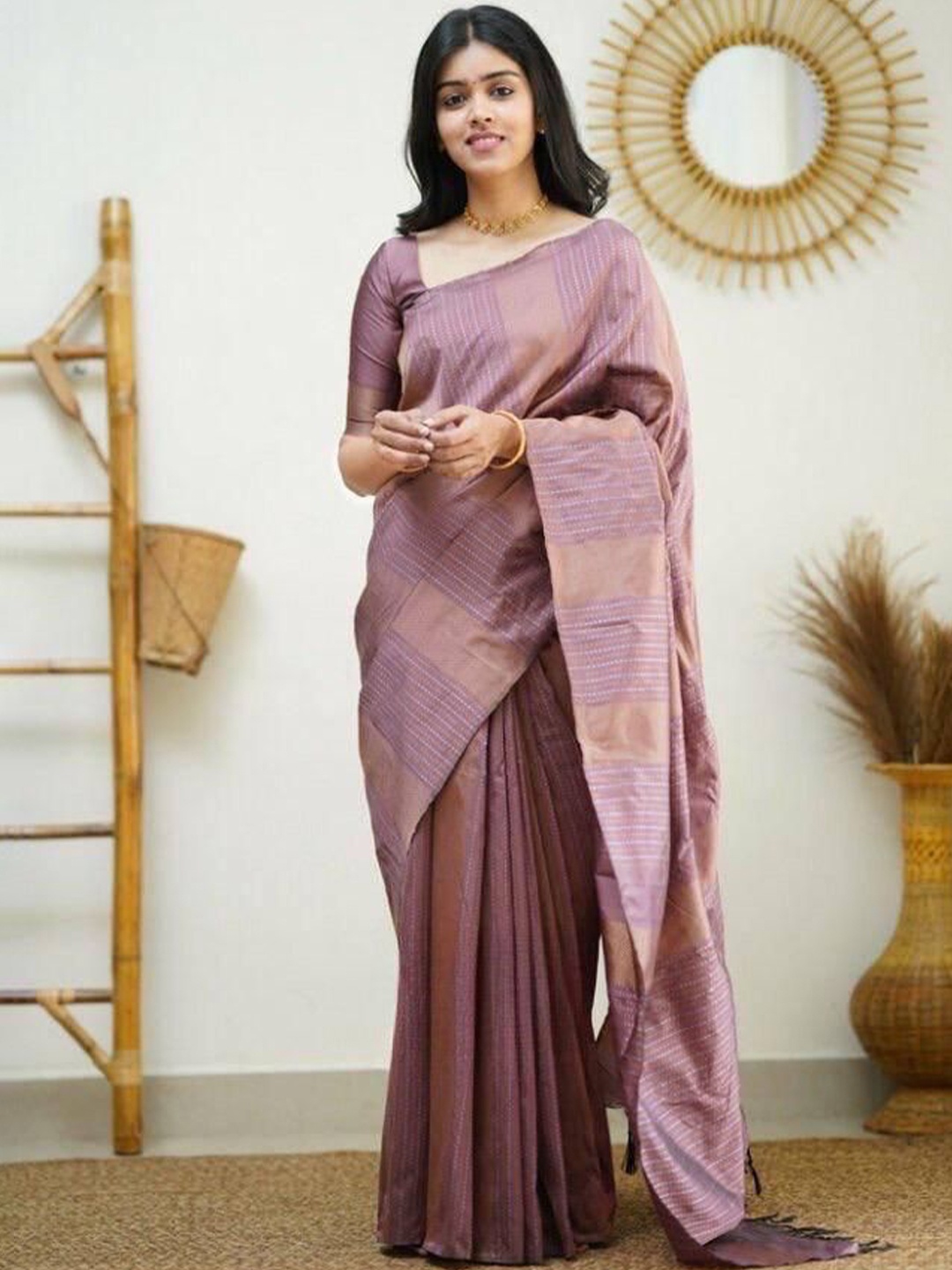 

A TO Z CART Woven Design Pure Silk Banarasi Saree, Lavender